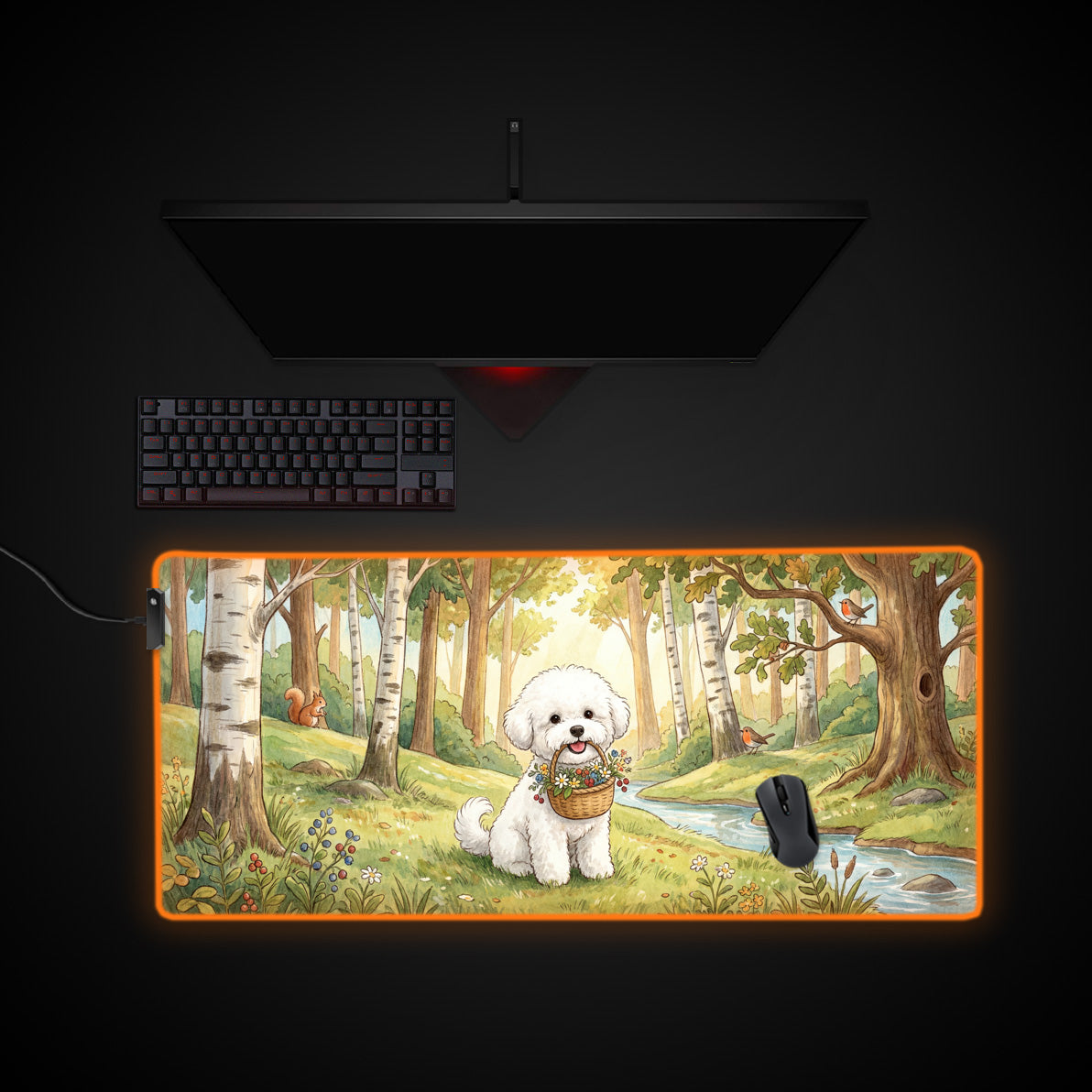 Woodland Greeting desk mat with RGB edge lighting