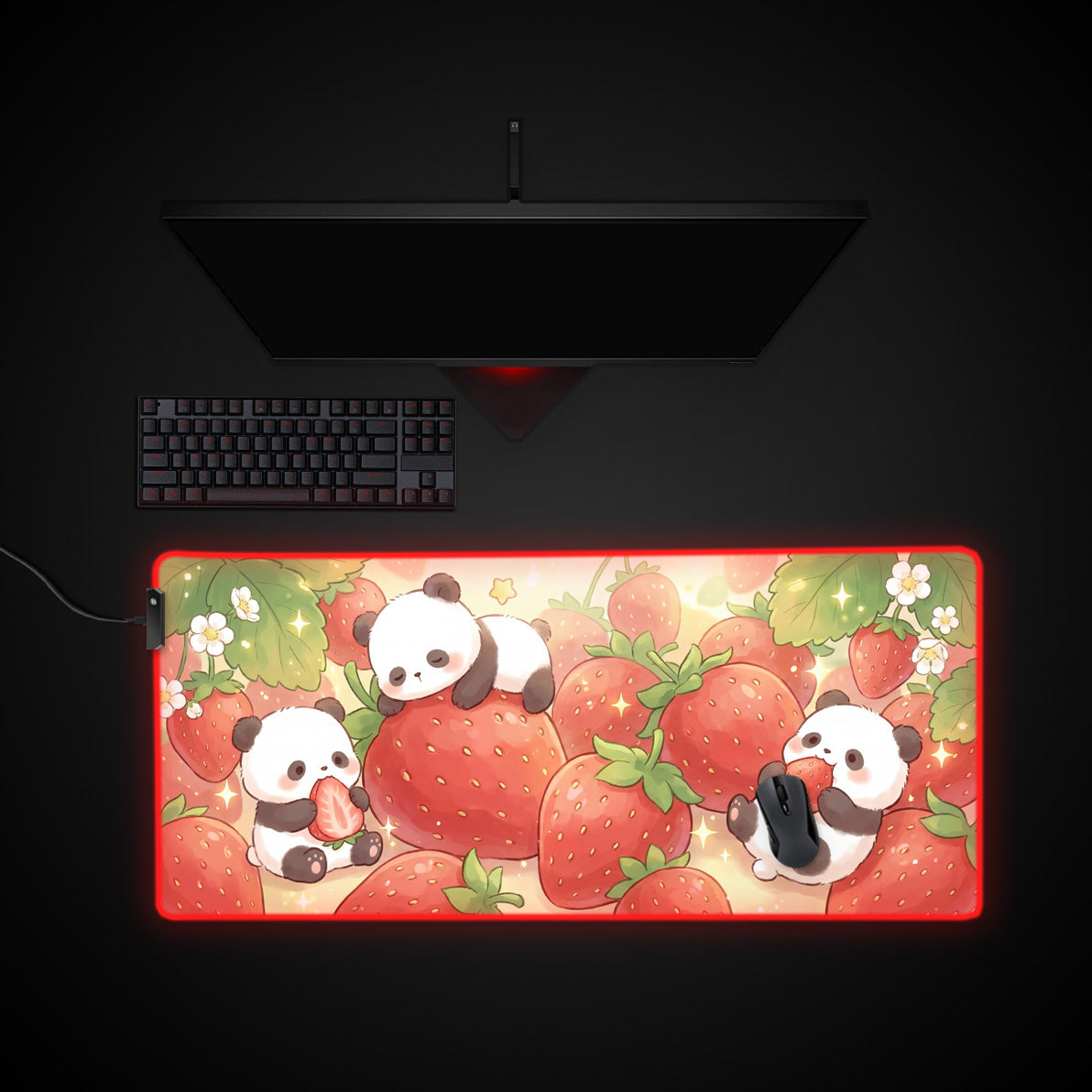 Strawberry Dreamland desk mat with RGB edge lighting