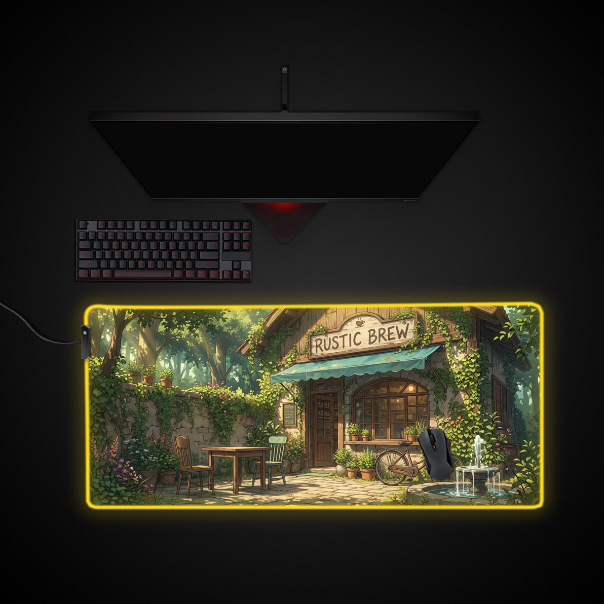 Hidden Ivy Cafe desk mat with RGB edge lighting