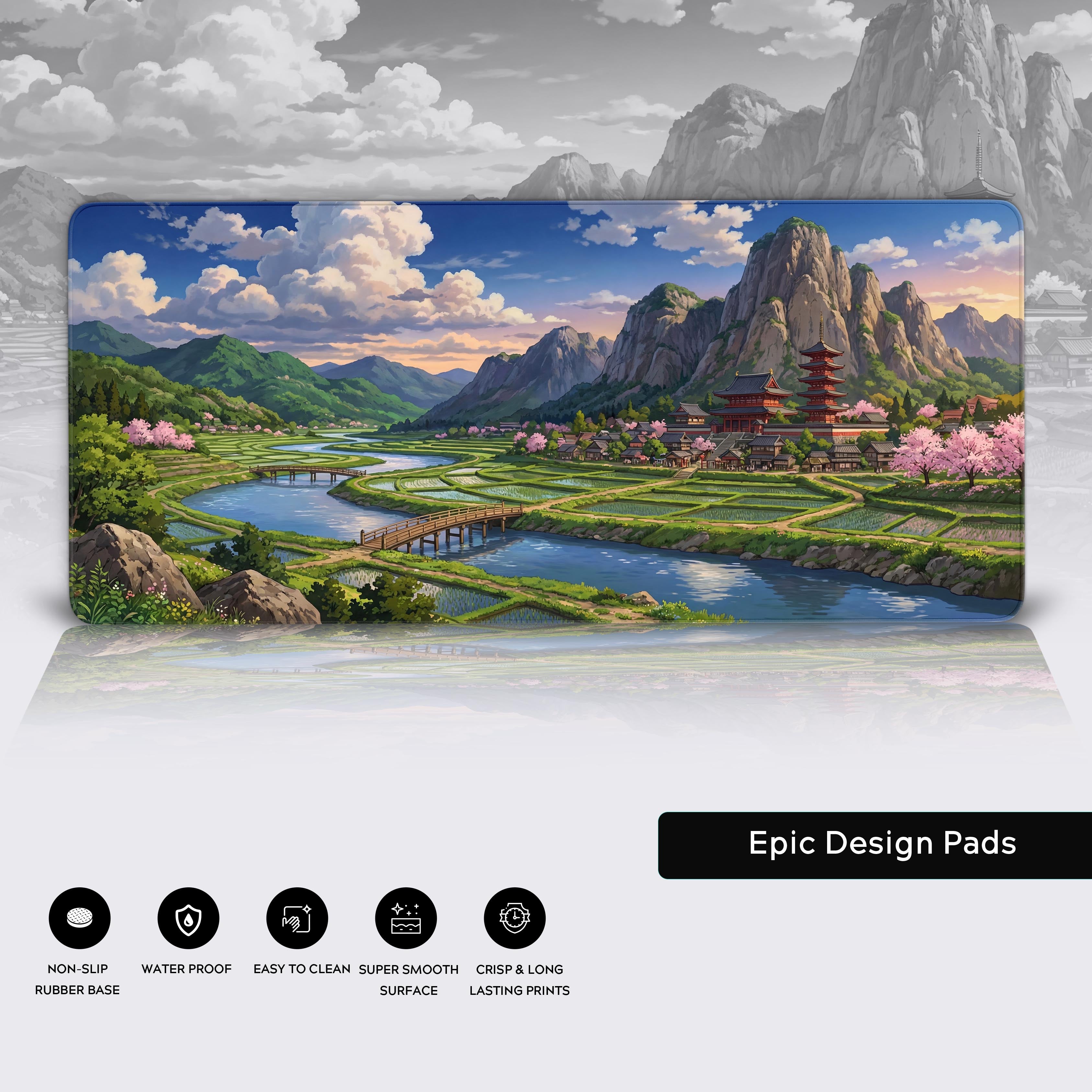 Sacred Valley Echo – Japanese Landscape Desk Mat, XL Anime Mouse