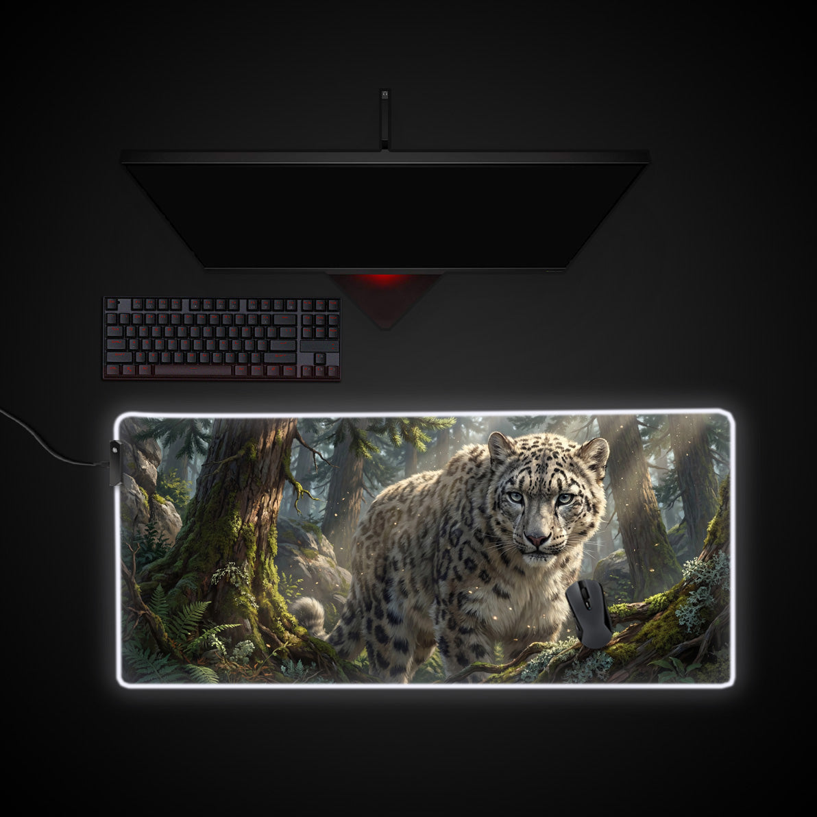 Alpine Ghost Sentinel desk mat with RGB edge lighting