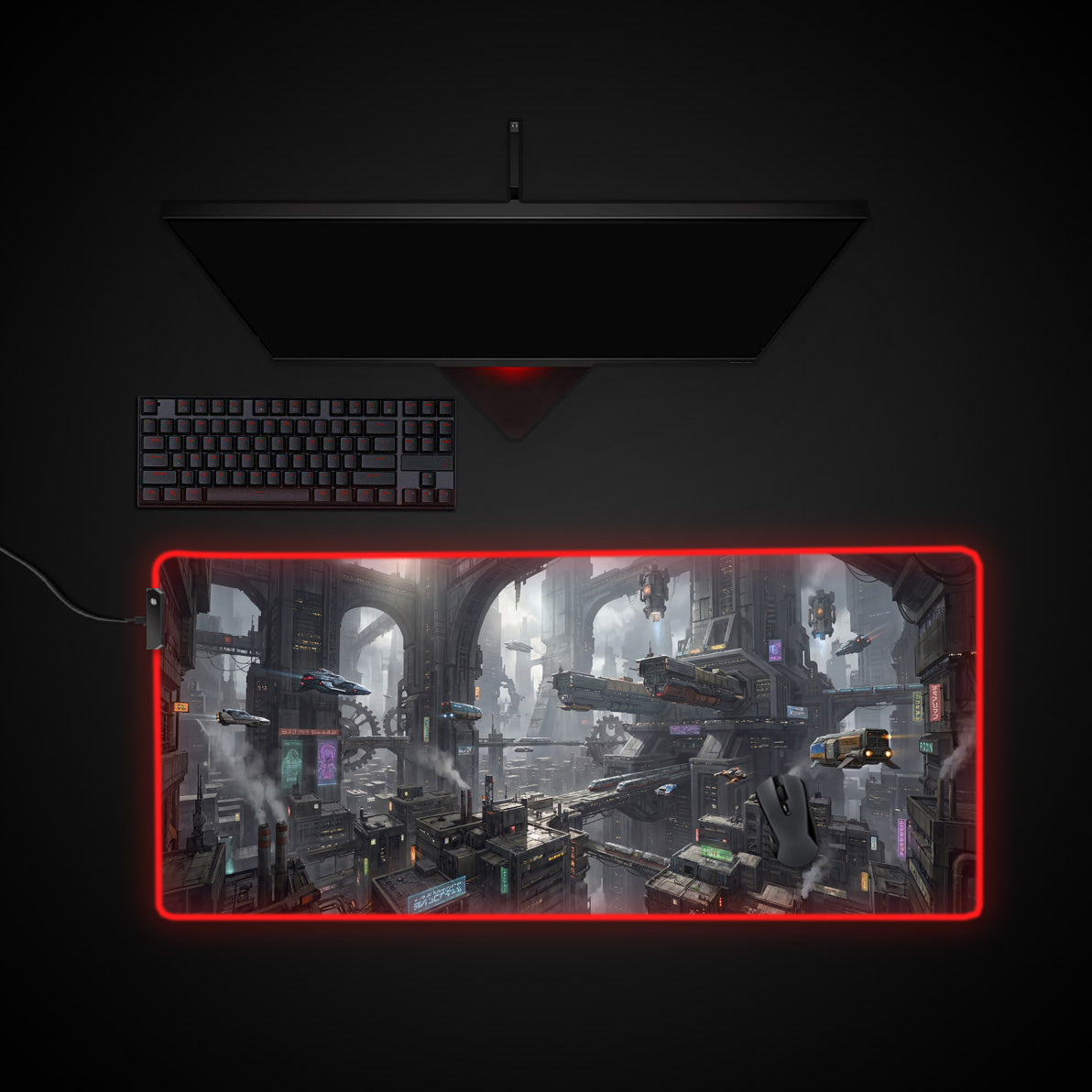 Steel Metropolis desk mat with RGB edge lighting