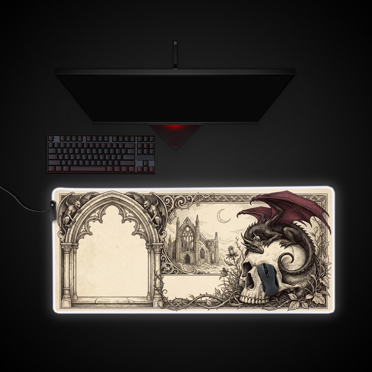 Gothic Remnant desk mat with RGB edge lighting