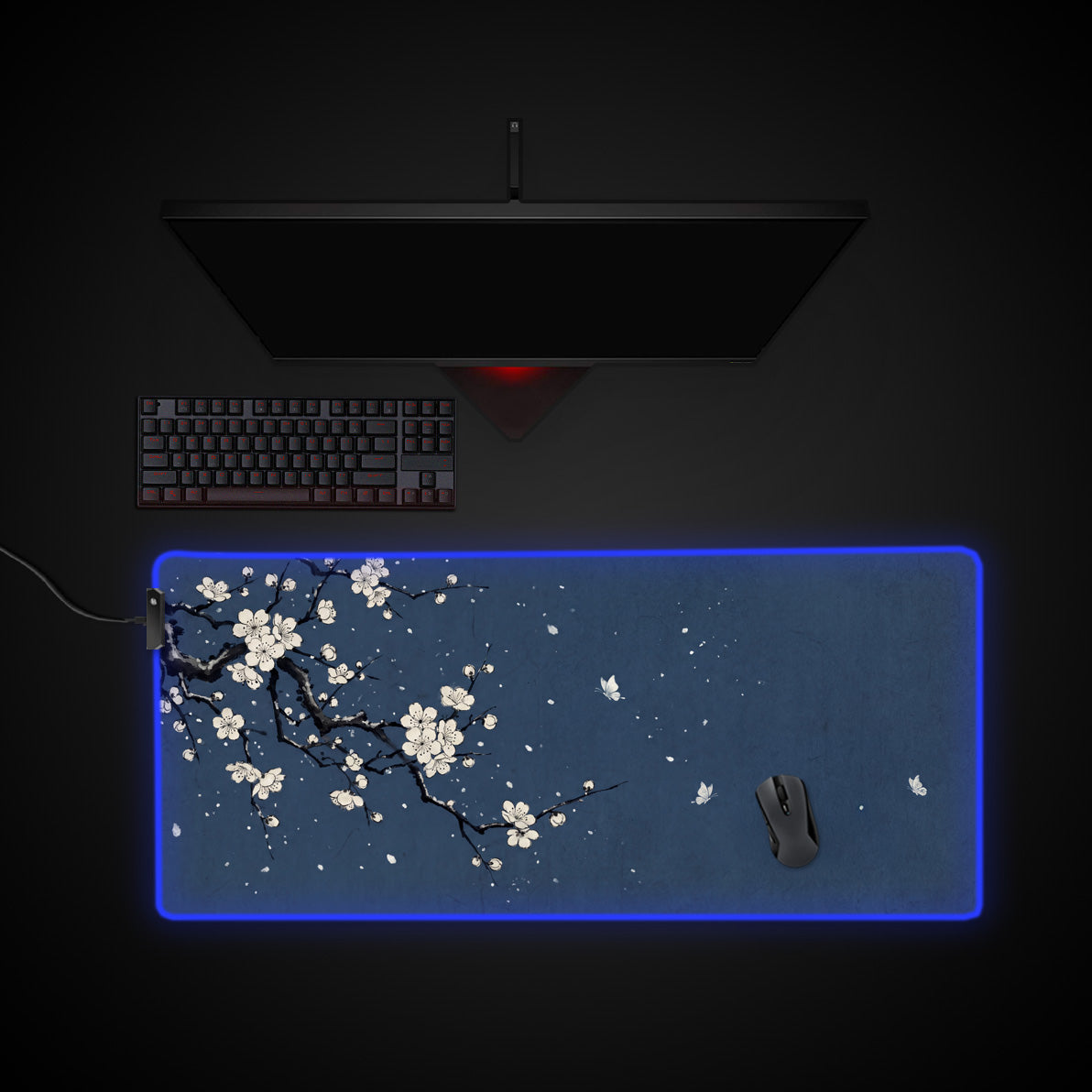 Indigo Sakura desk mat with RGB edge lighting