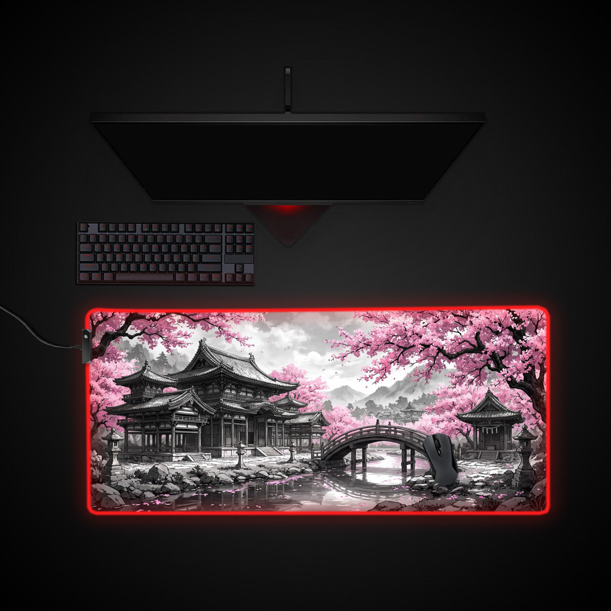 Ancient Spring desk mat with RGB edge lighting