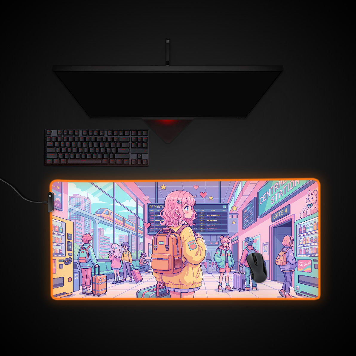 Pixel Transit desk mat with RGB edge lighting