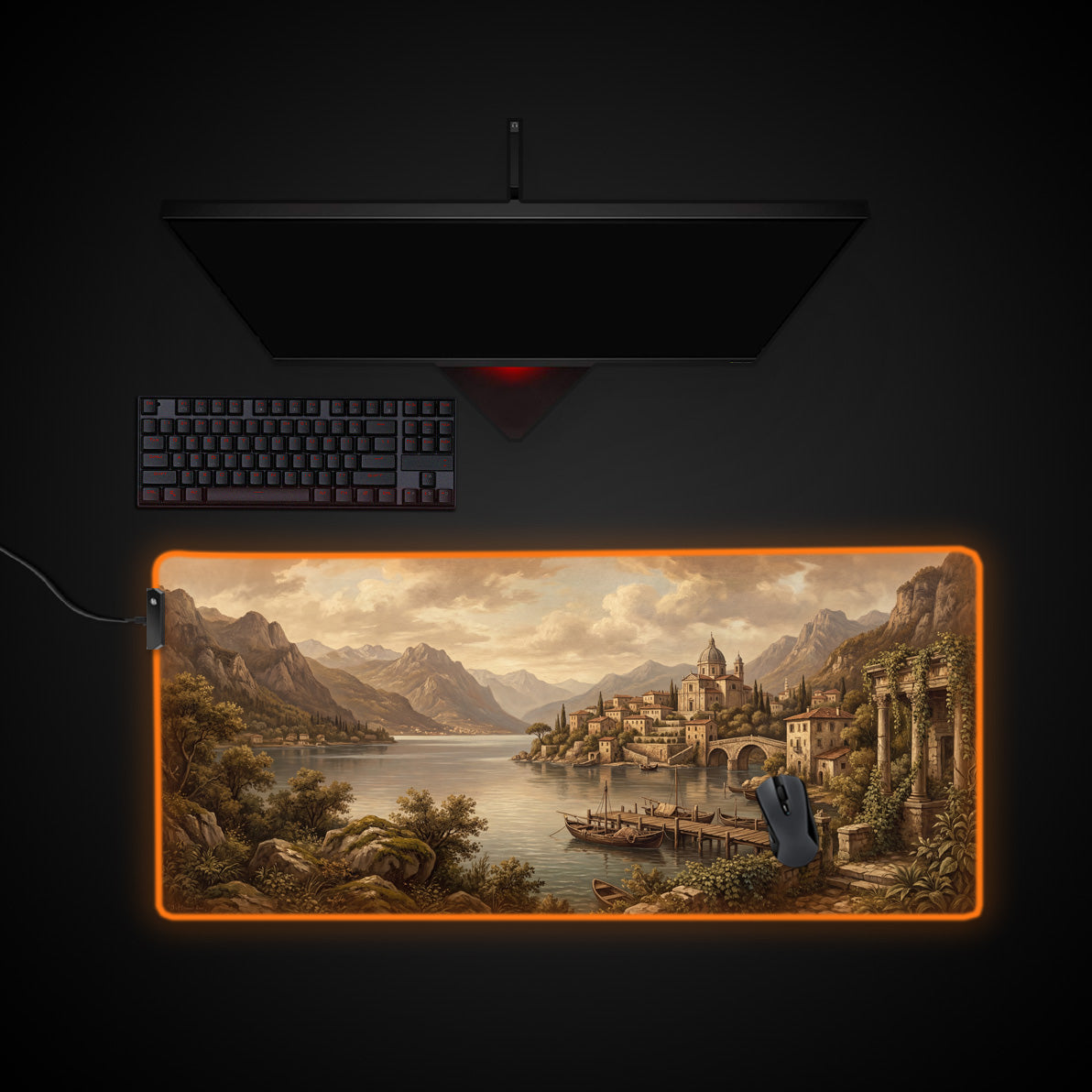 Vintage Shoreline desk mat with RGB edge lighting