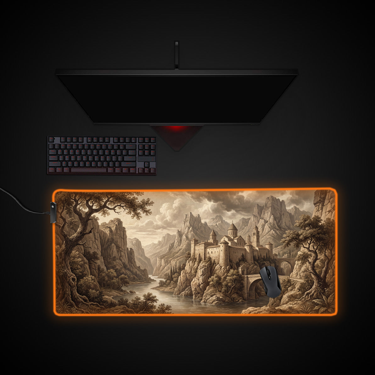 Fortress of Solitude desk mat with RGB edge lighting