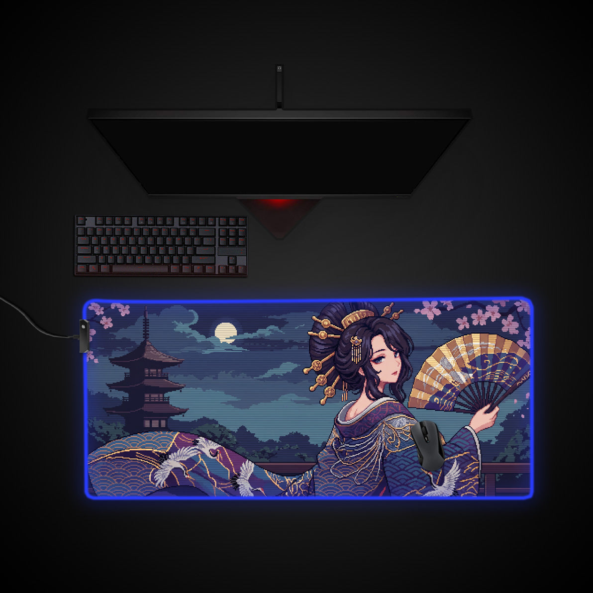 Digital Geisha desk mat with RGB edge lighting