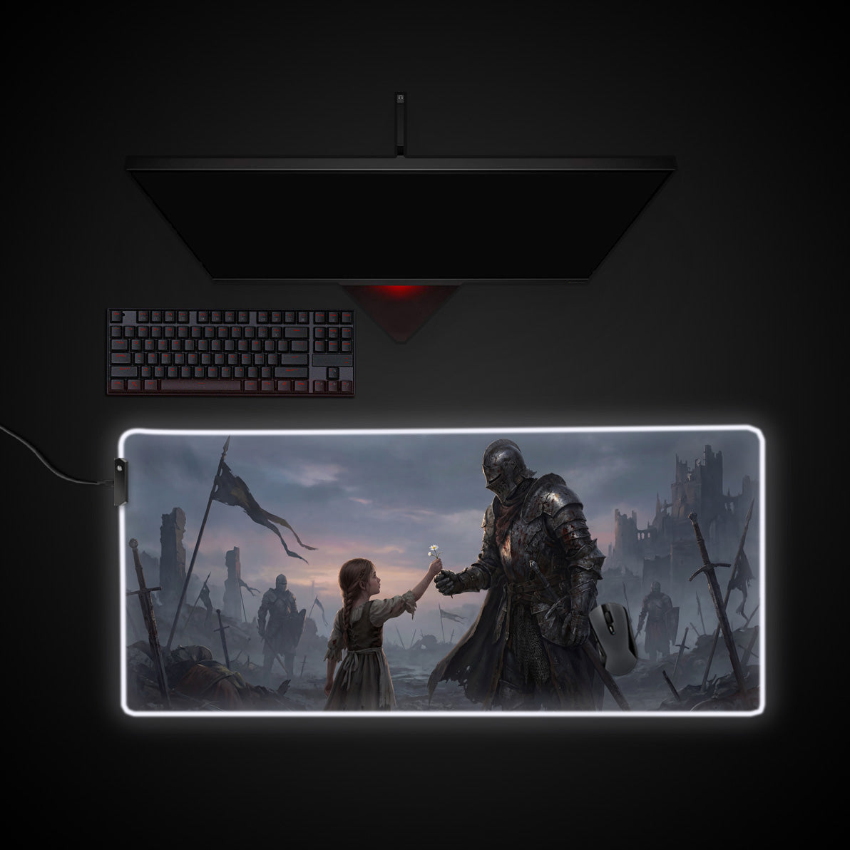 Forgotten Promise desk mat with RGB edge lighting