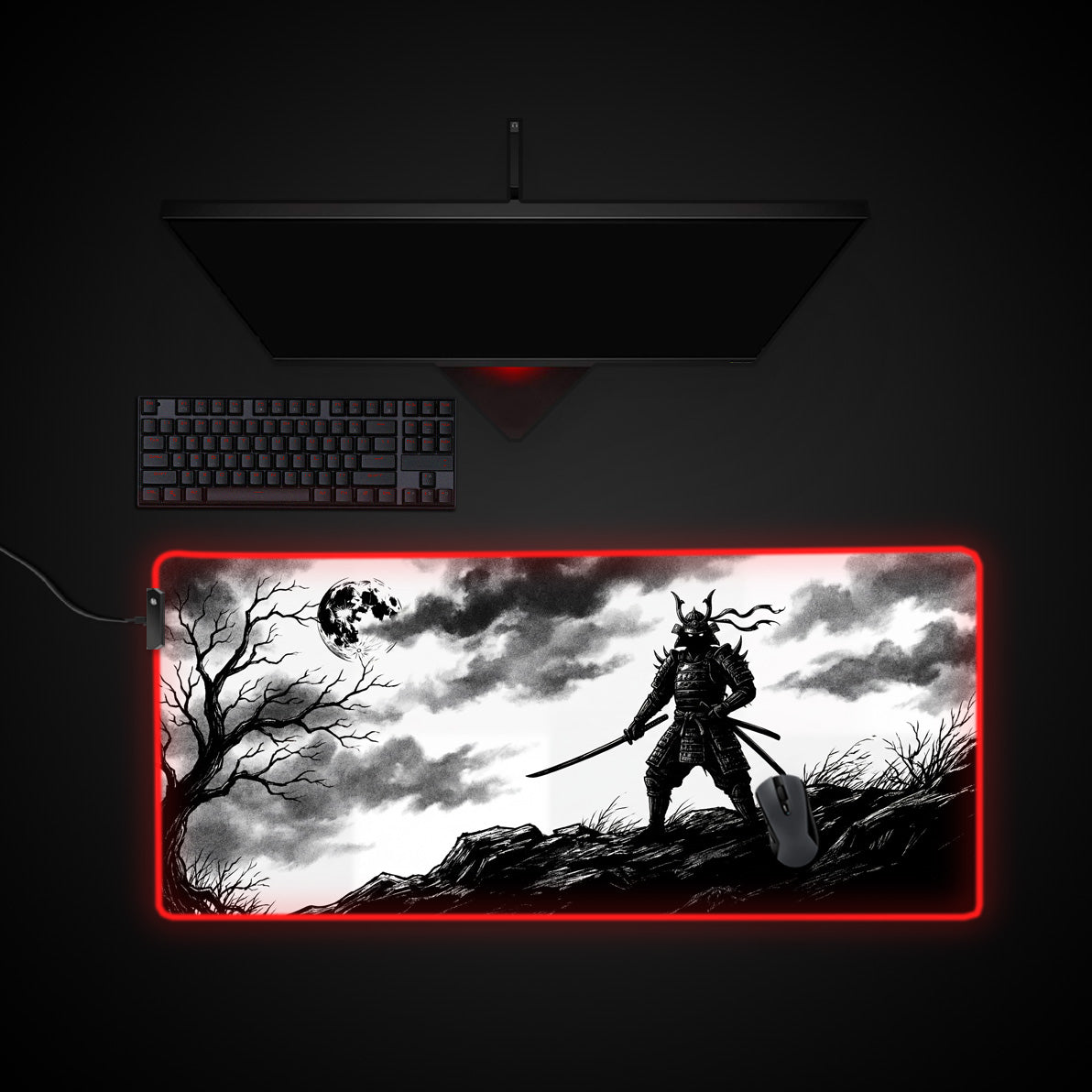 Shadow Samurai desk mat with RGB edge lighting
