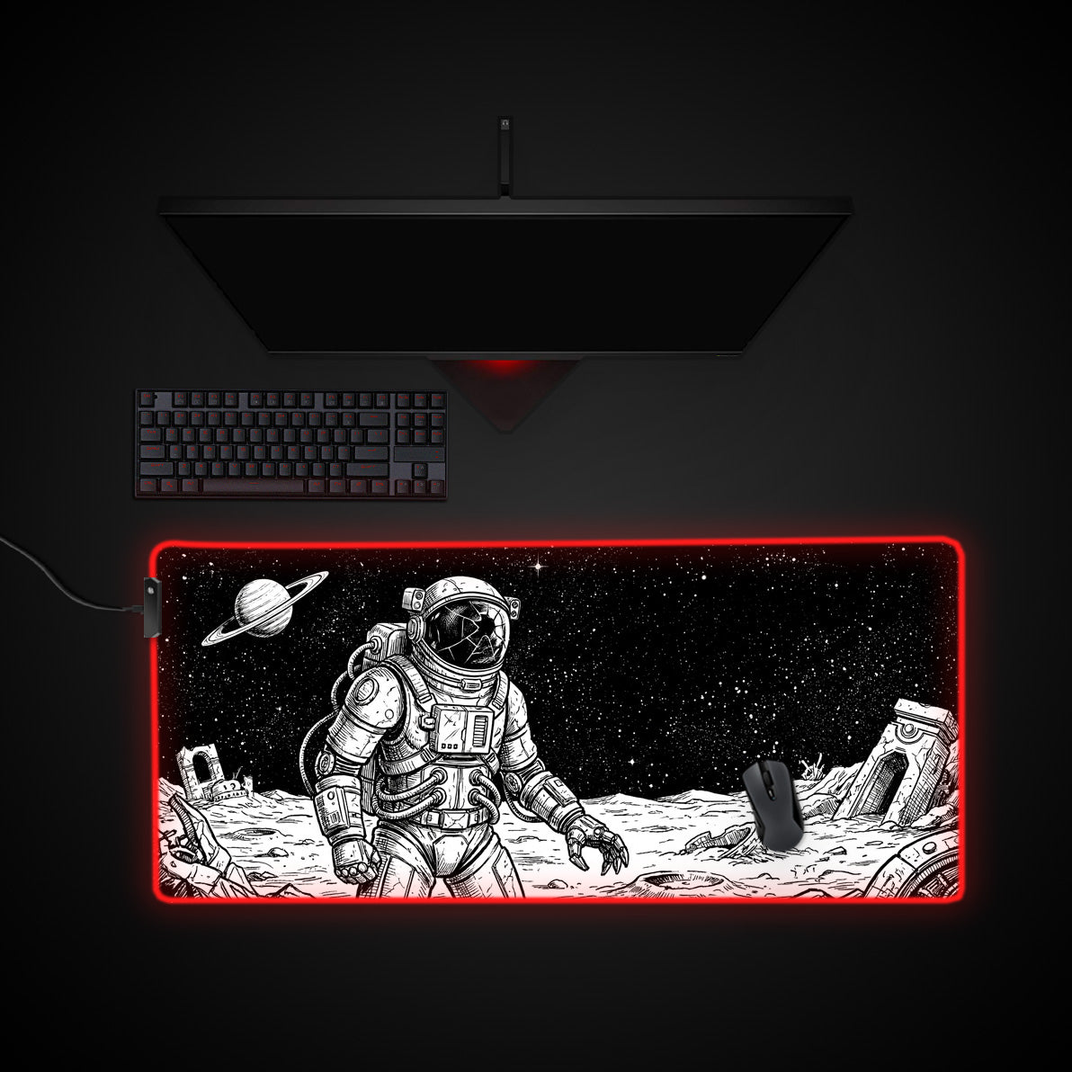 Shattered Void desk mat with RGB edge lighting