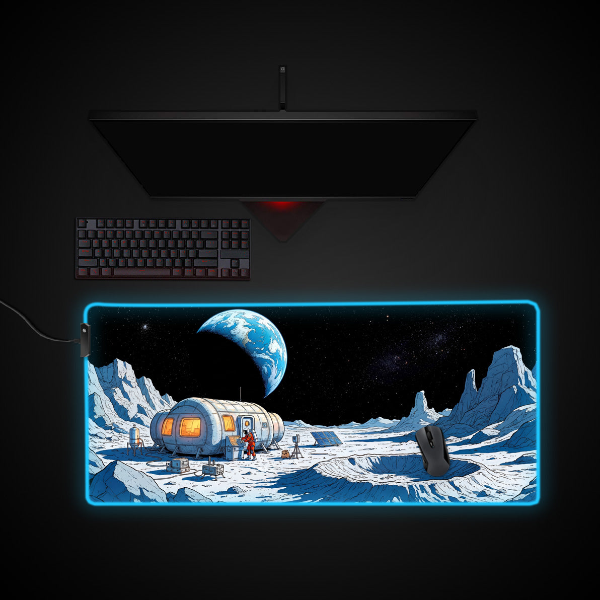 Distant Outpost desk mat with RGB edge lighting