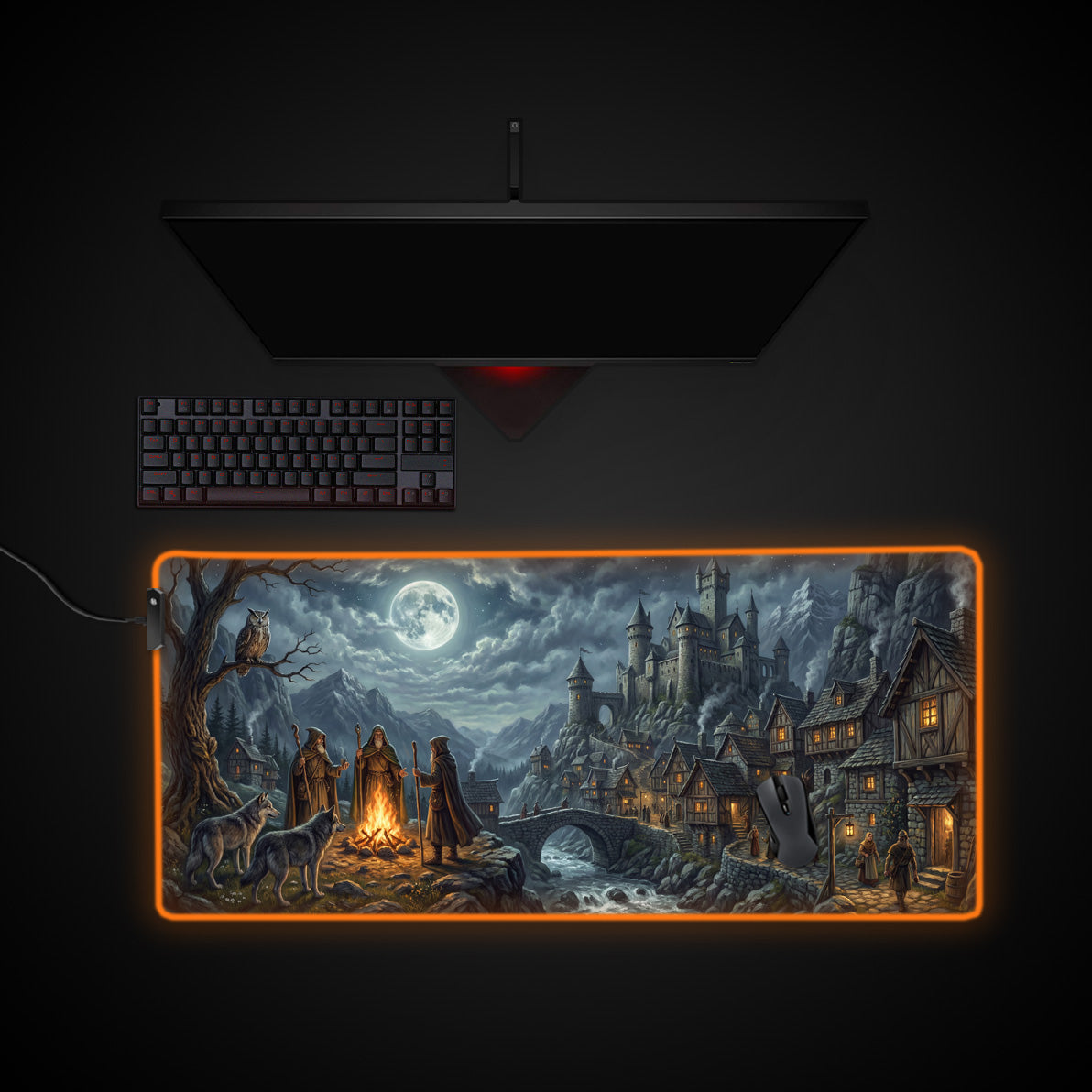 Midnight Council desk mat with RGB edge lighting