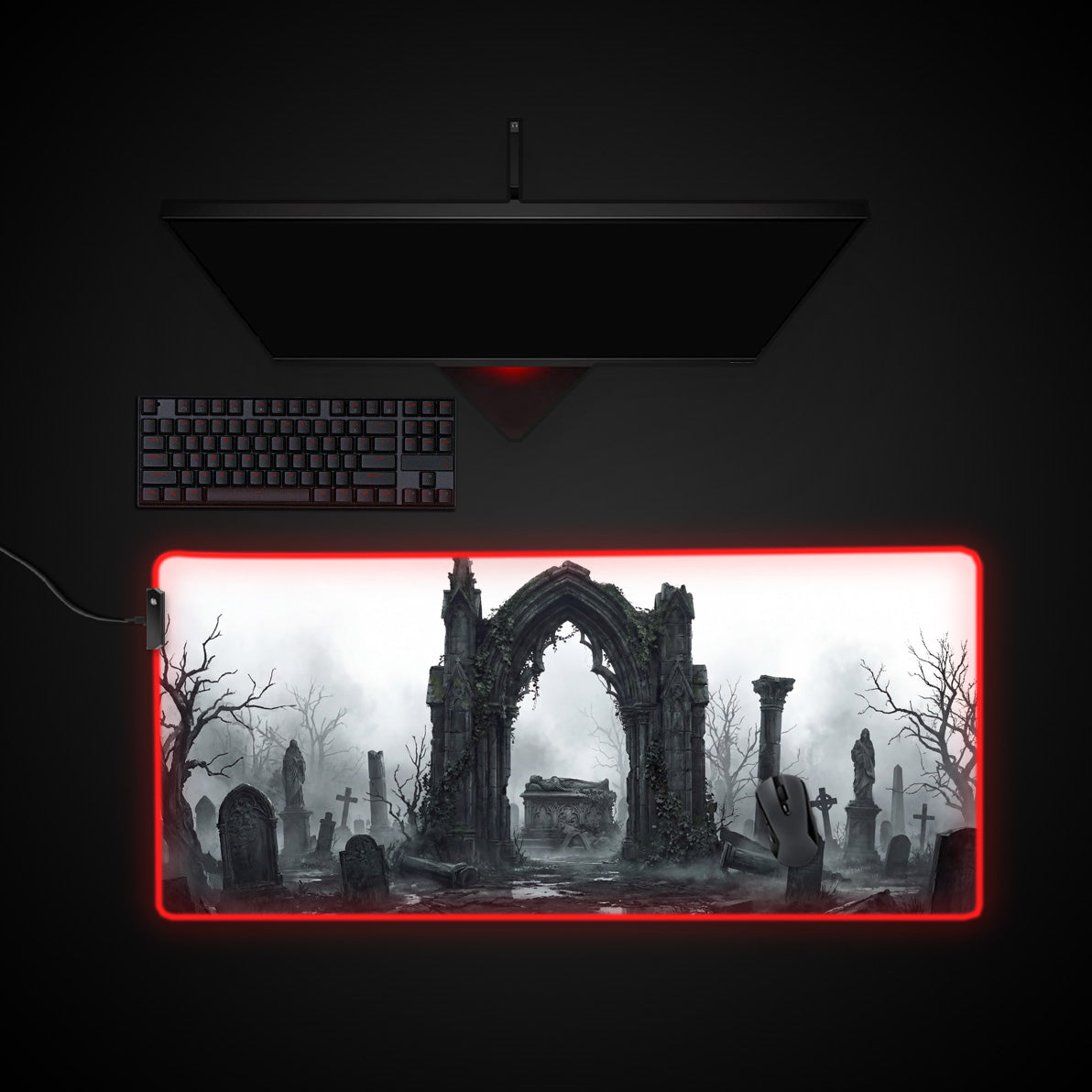 Stone Memory desk mat with RGB edge lighting