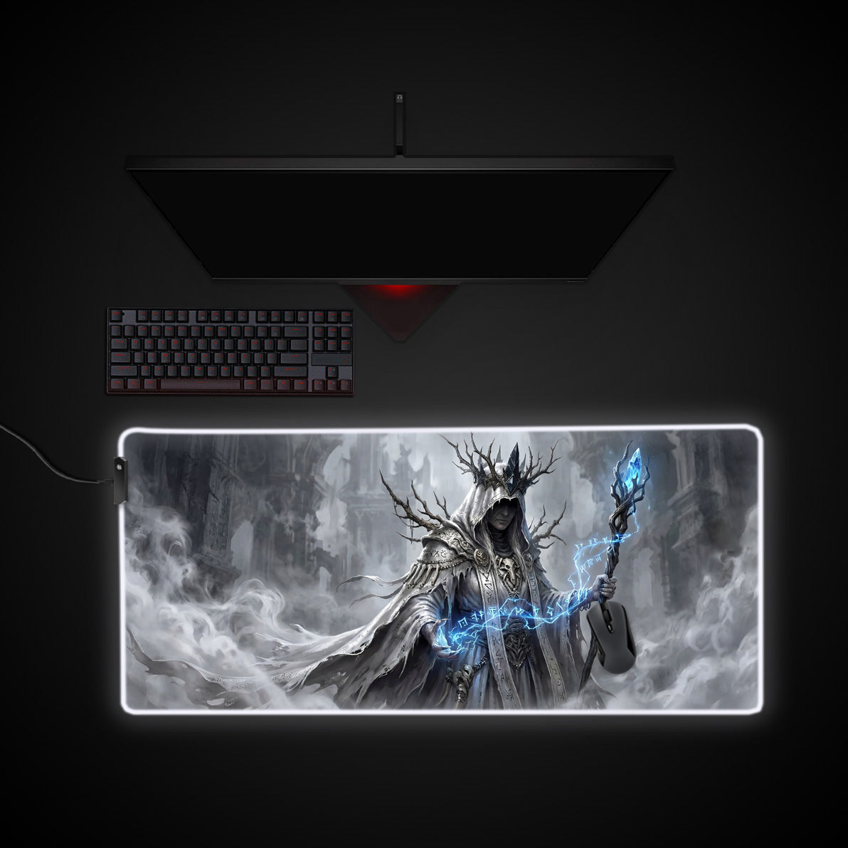 Frostbound Lich desk mat with RGB edge lighting