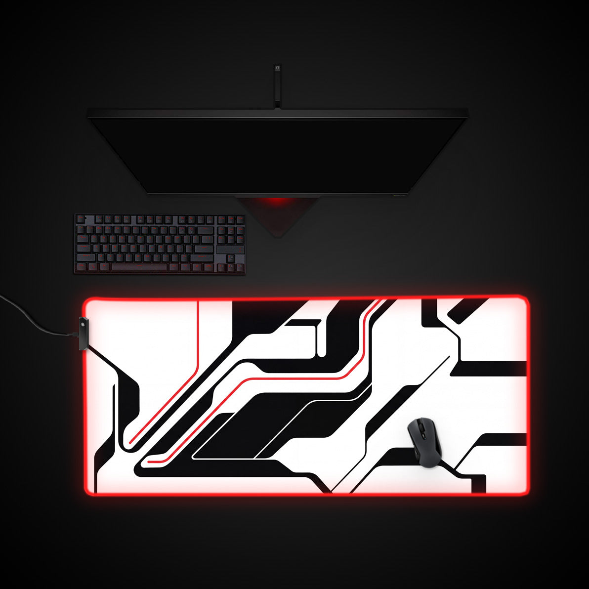 Binary Pulse desk mat with RGB edge lighting