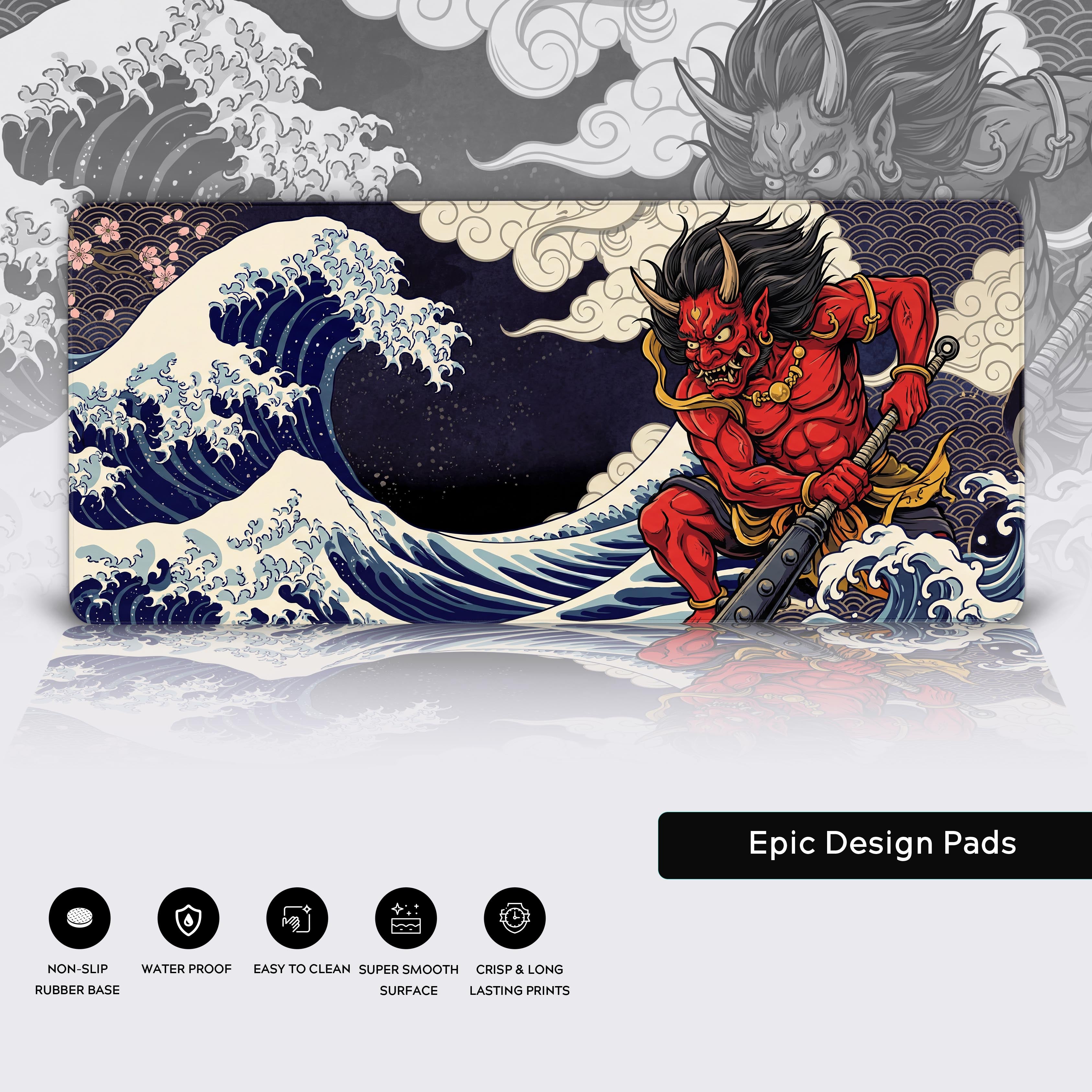 Yokai Tsunami – Japanese Art Gaming Desk Mat, XL Oni Demon Mouse