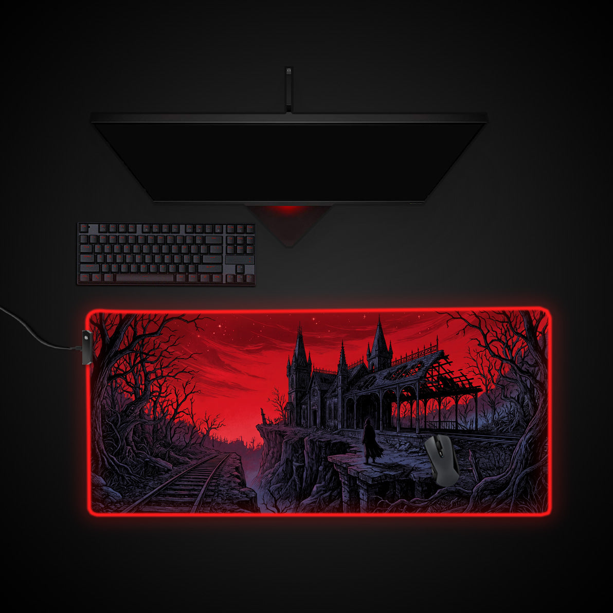 Forsaken Terminus desk mat with RGB edge lighting