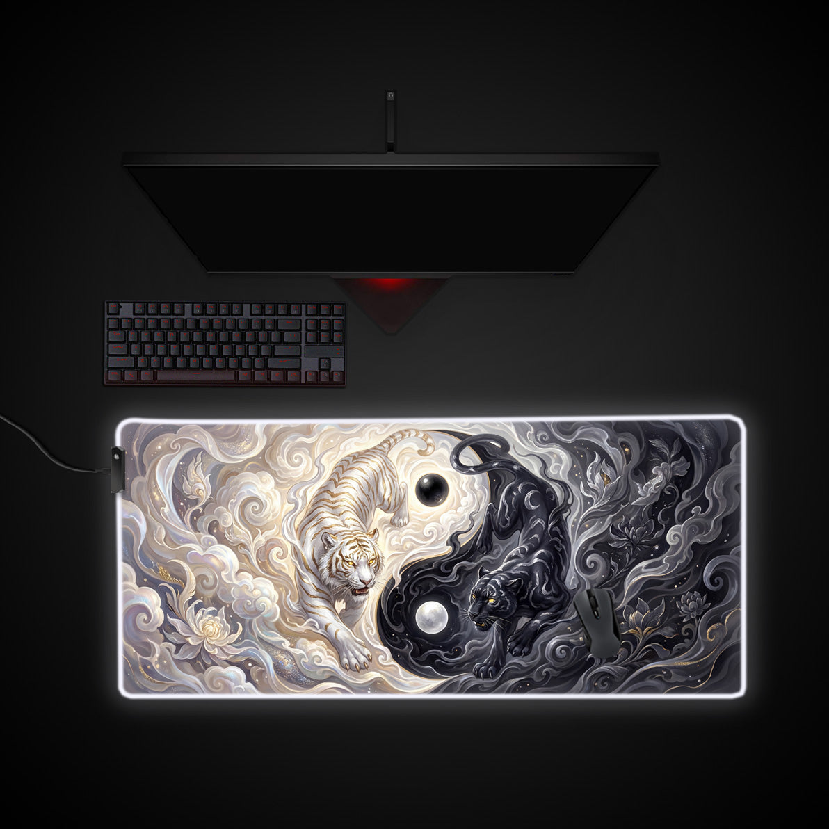 Primal Yin Yang desk mat with RGB edge lighting