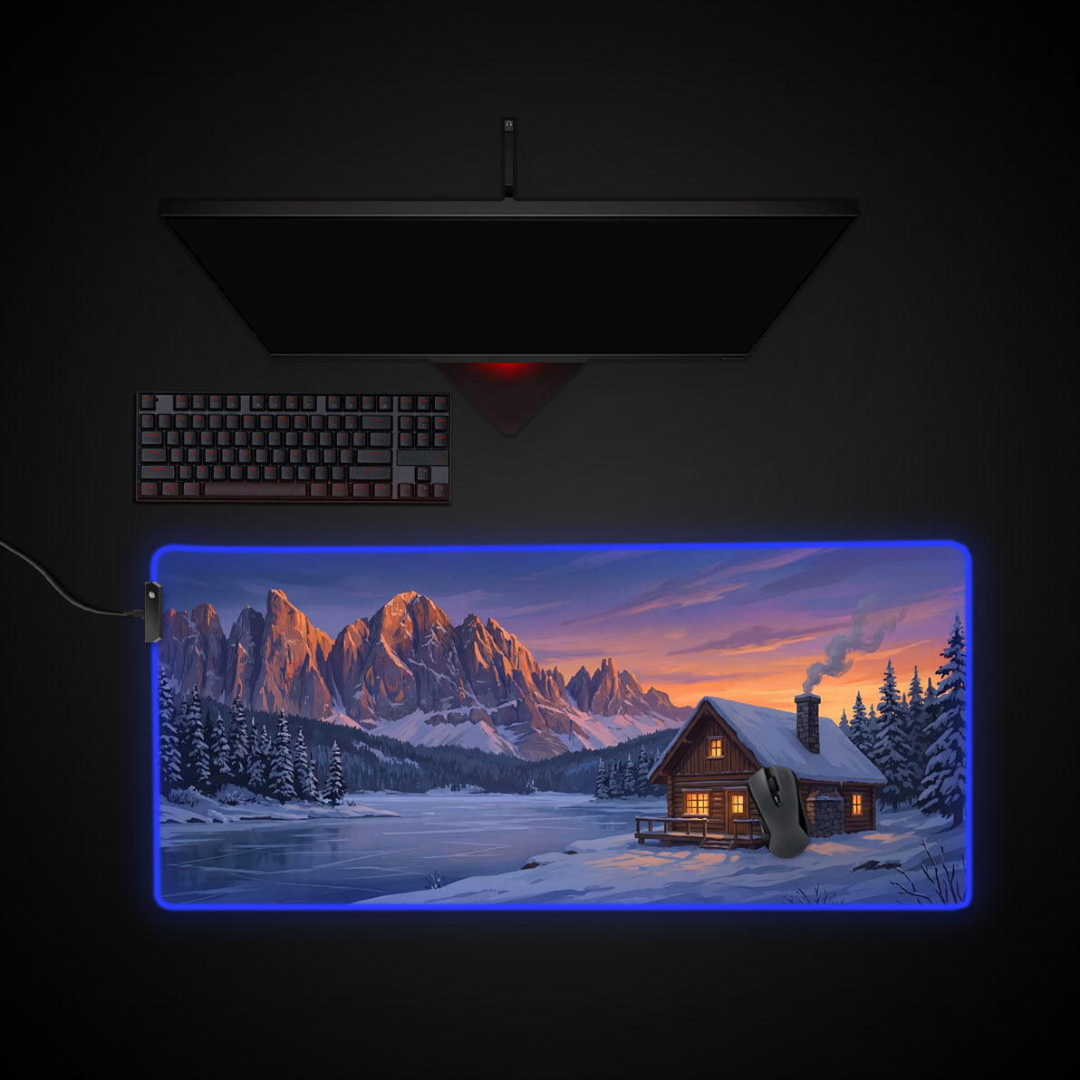 Cabin Retreat desk mat with RGB edge lighting