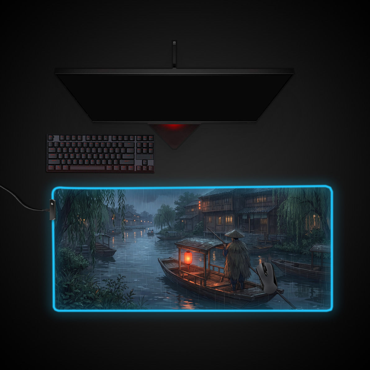 Silent Boatman desk mat with RGB edge lighting