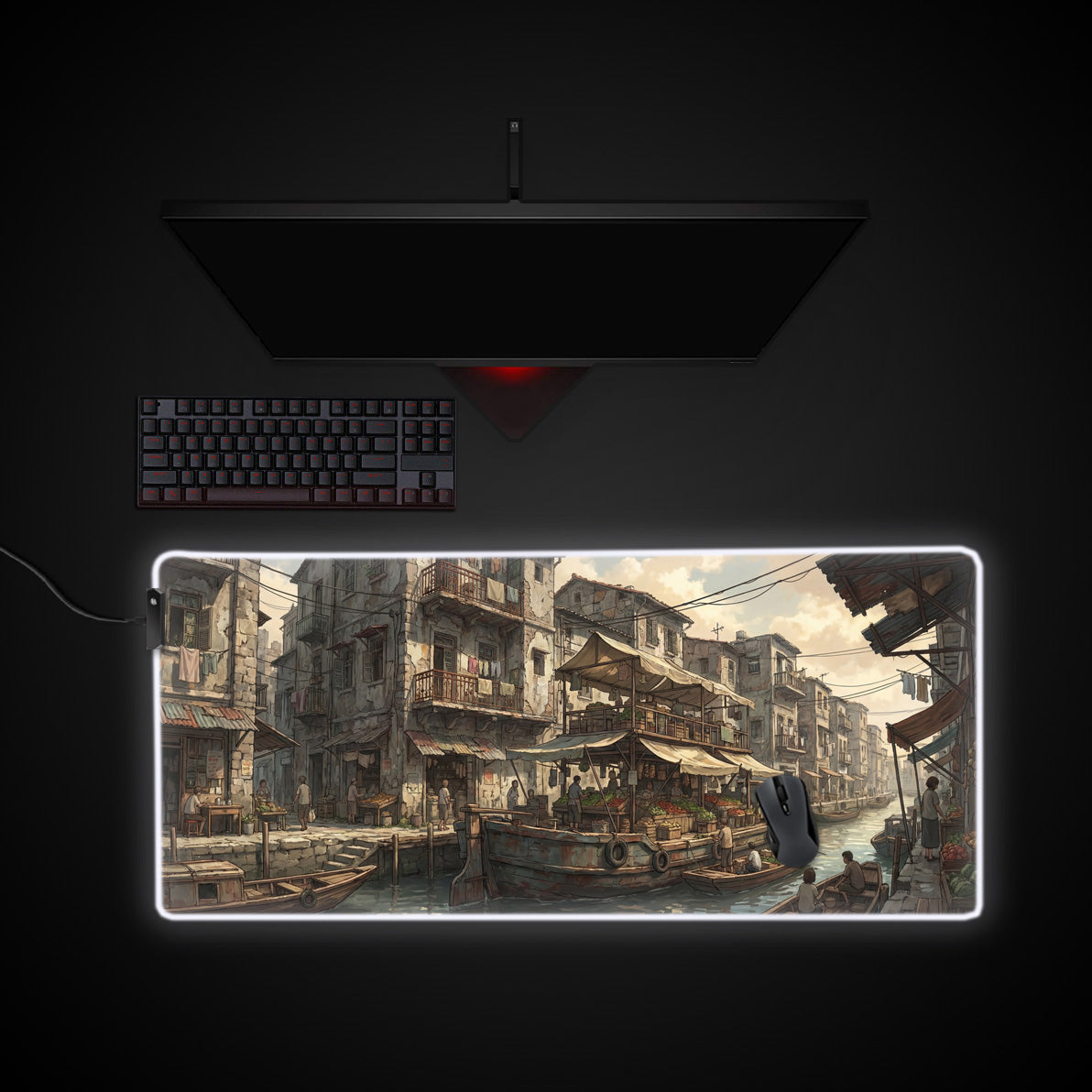 Canal Commerce desk mat with RGB edge lighting