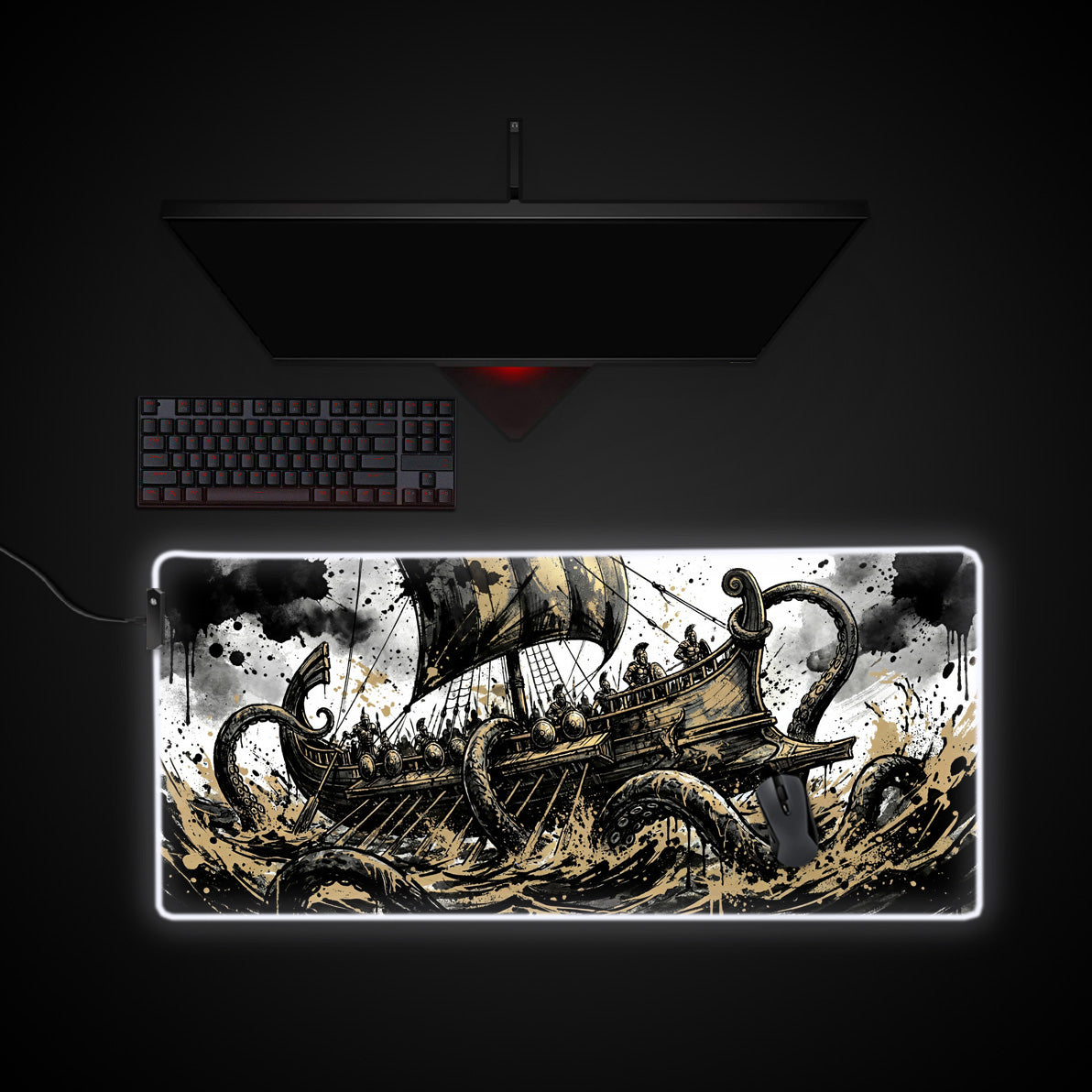 Kraken's Grasp desk mat with RGB edge lighting