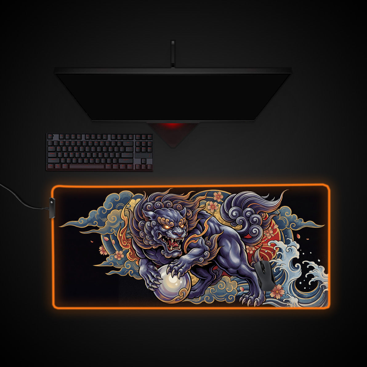 Komainu Pearl desk mat with RGB edge lighting