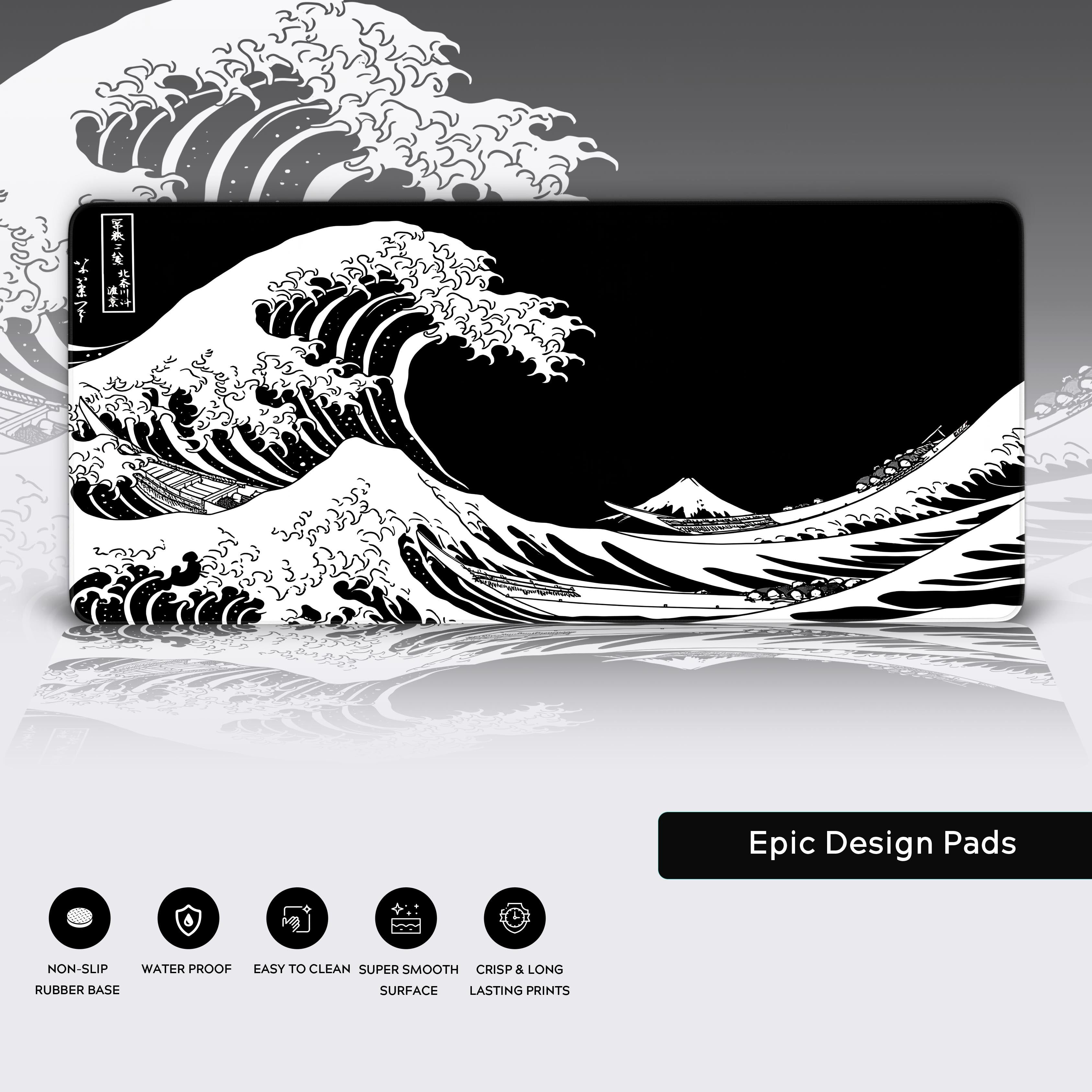 The Great Wave Desk Mat - Black – Hokusai Japanese Art Gaming Desk
