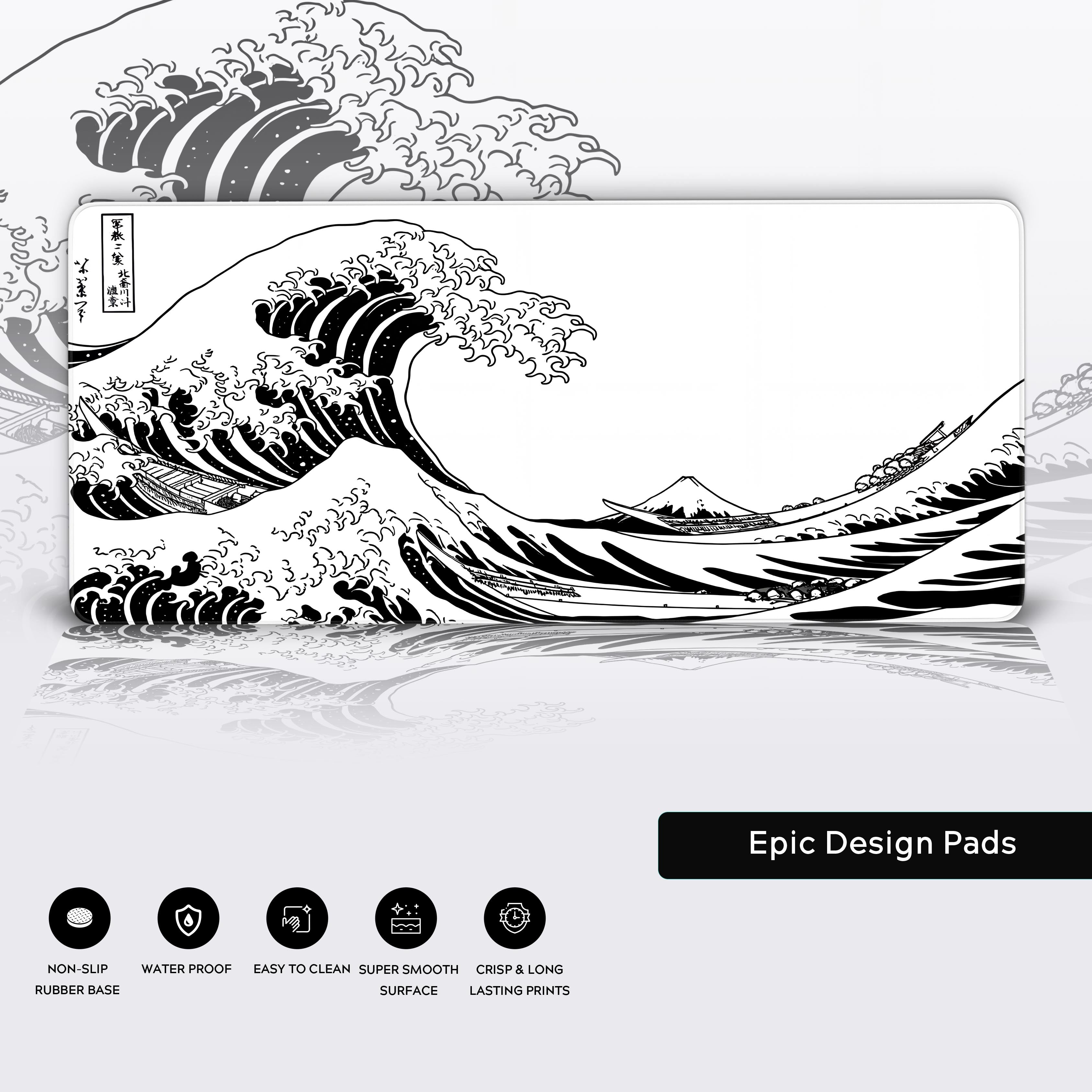 The Great Wave by Hokusai White – Gaming Desk Mat, XL Japanese Art