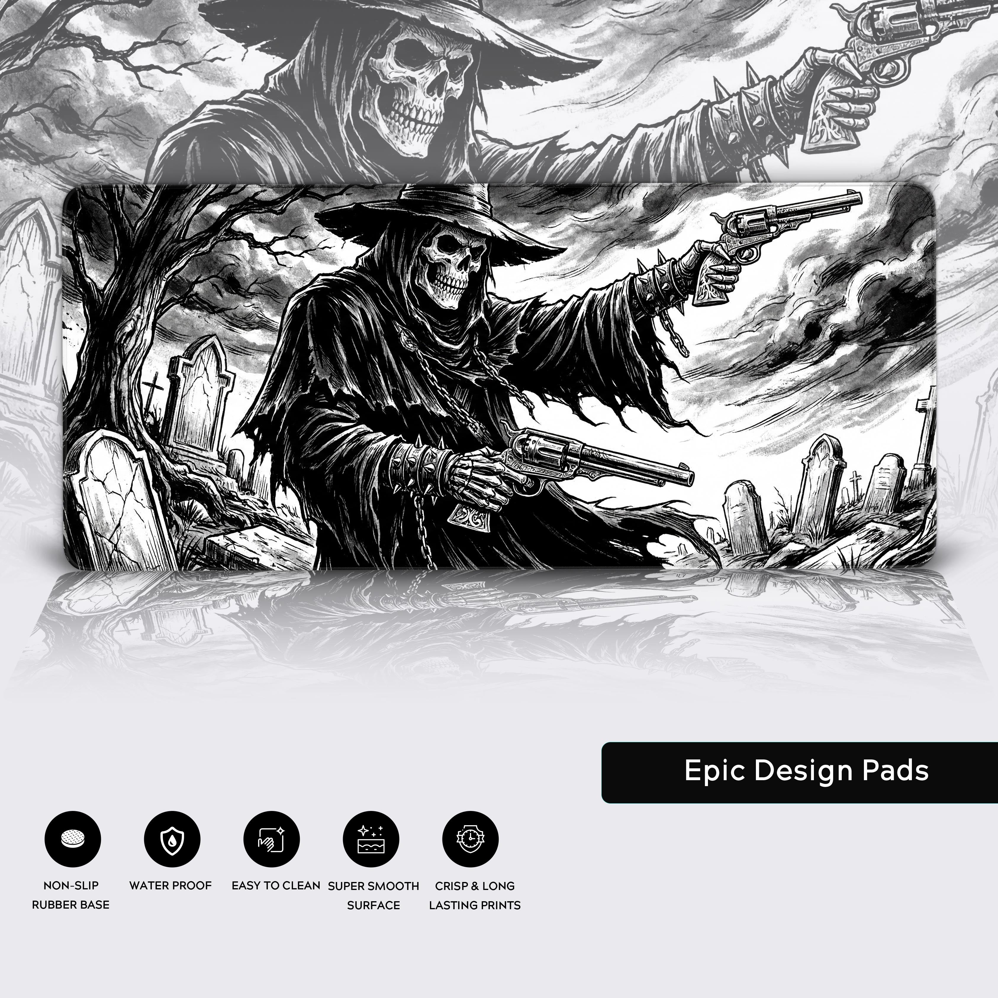 Gothic Gunslinger – Gaming Desk Mat, XL Reaper Mouse Pad, Dark