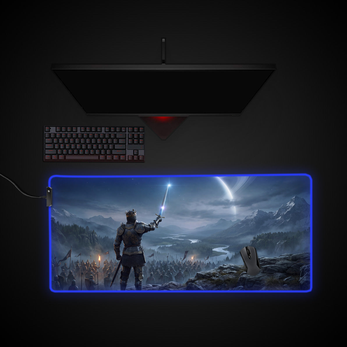 King's Vanguard desk mat with RGB edge lighting