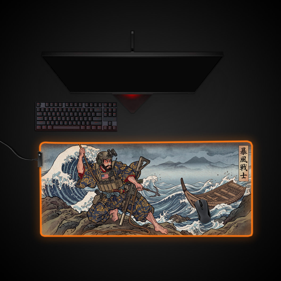 Tactical Wave desk mat with RGB edge lighting
