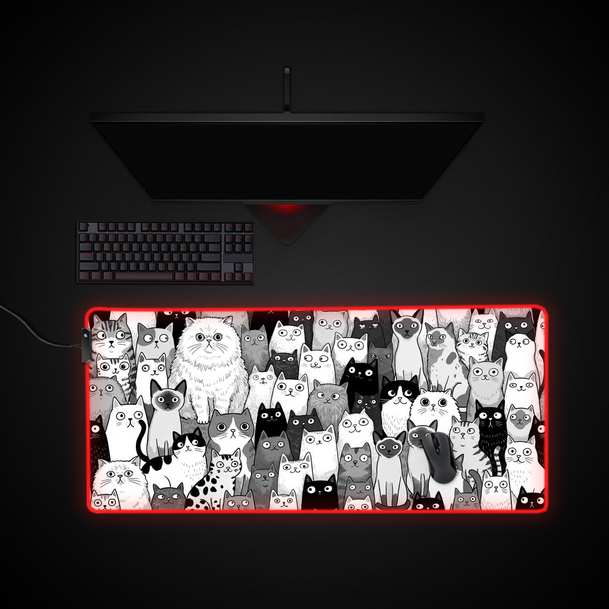Feline Collective desk mat with RGB edge lighting