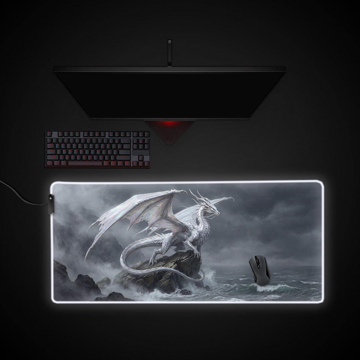 Tempest Wyrm desk mat with RGB edge lighting