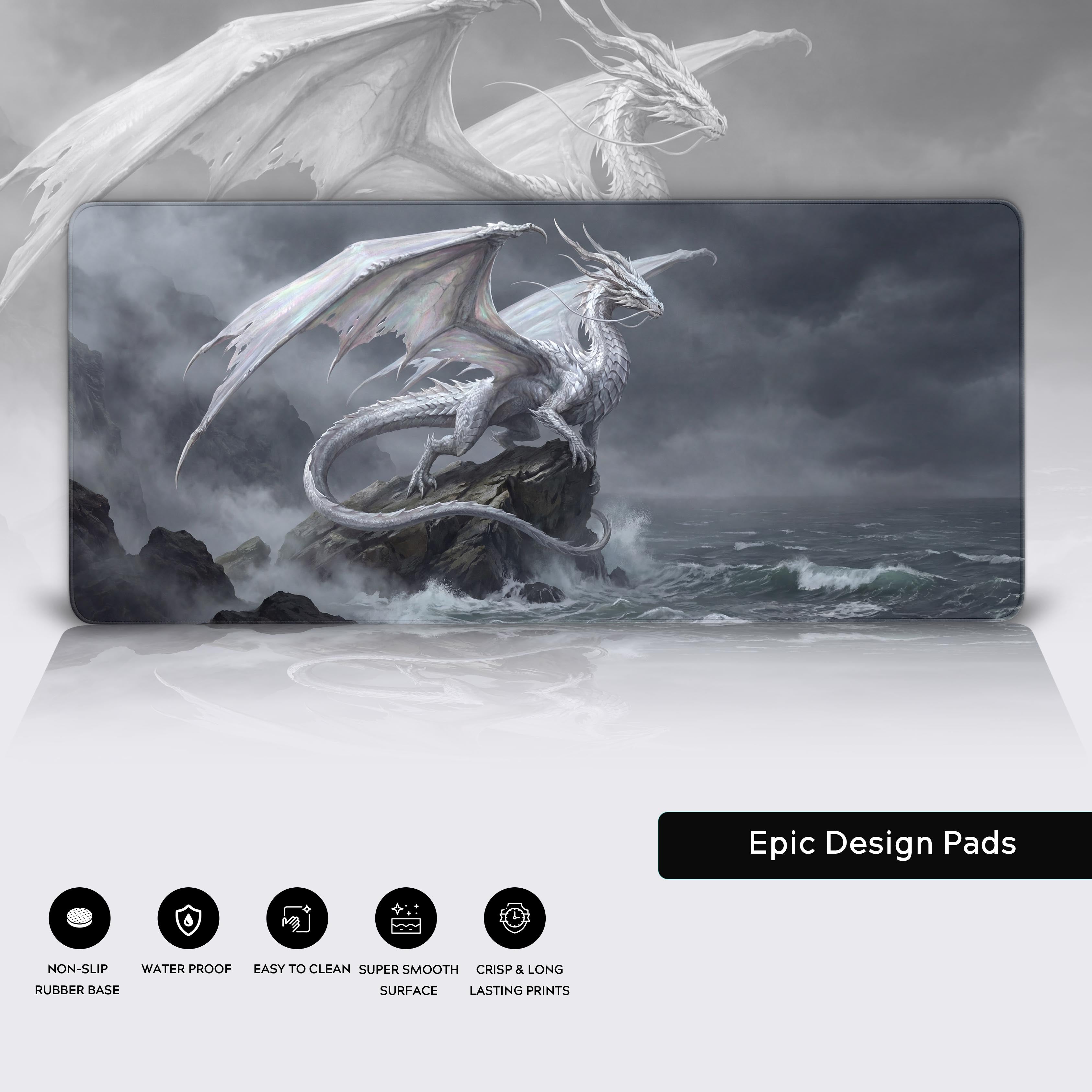 Tempest Wyrm Dragon – Gaming Desk Mat, XL Mouse Pad, Minimalist