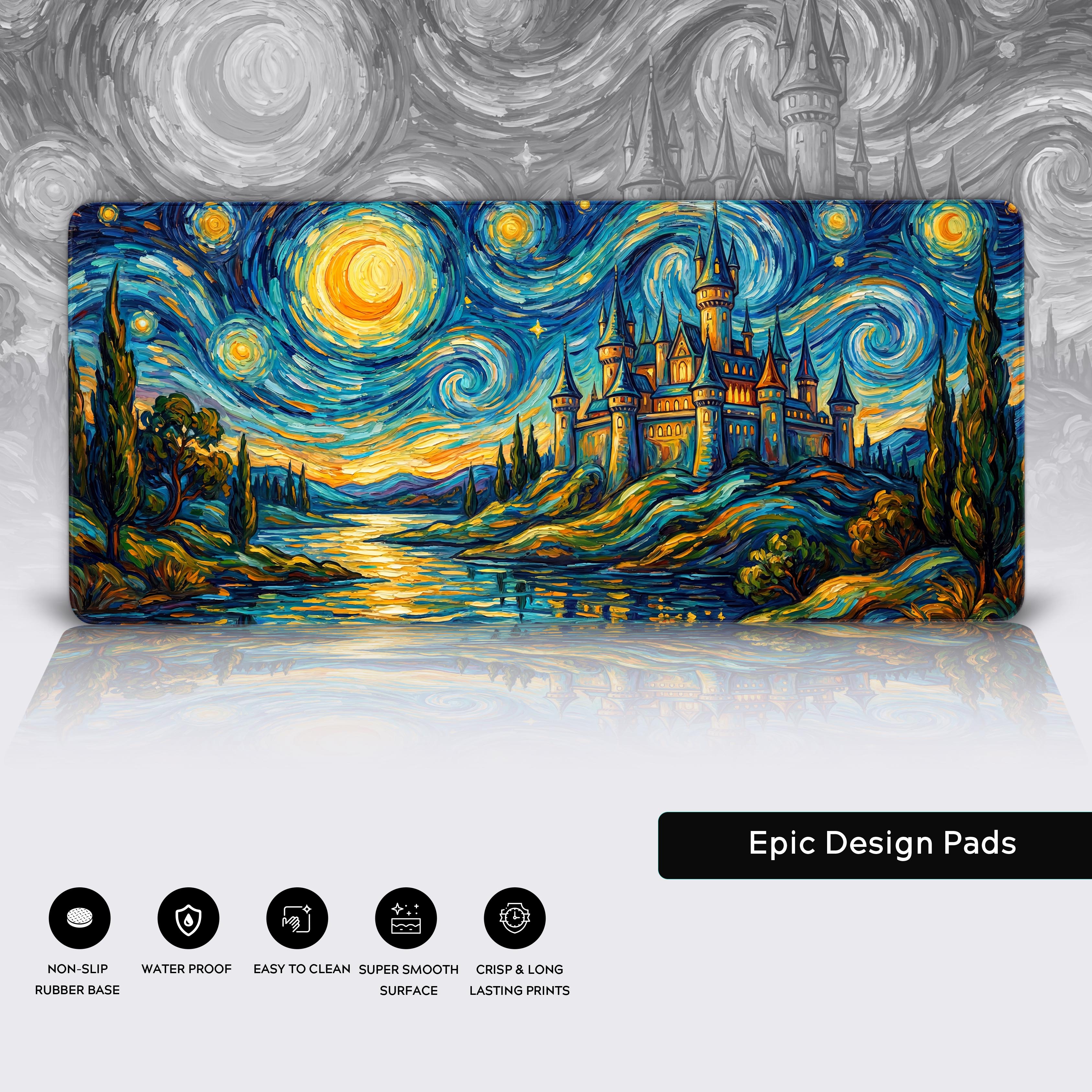 Van Gogh Gaming Mouse Pad - Rubber Art Mat, Blue, Non-Slip, Cartoon Style