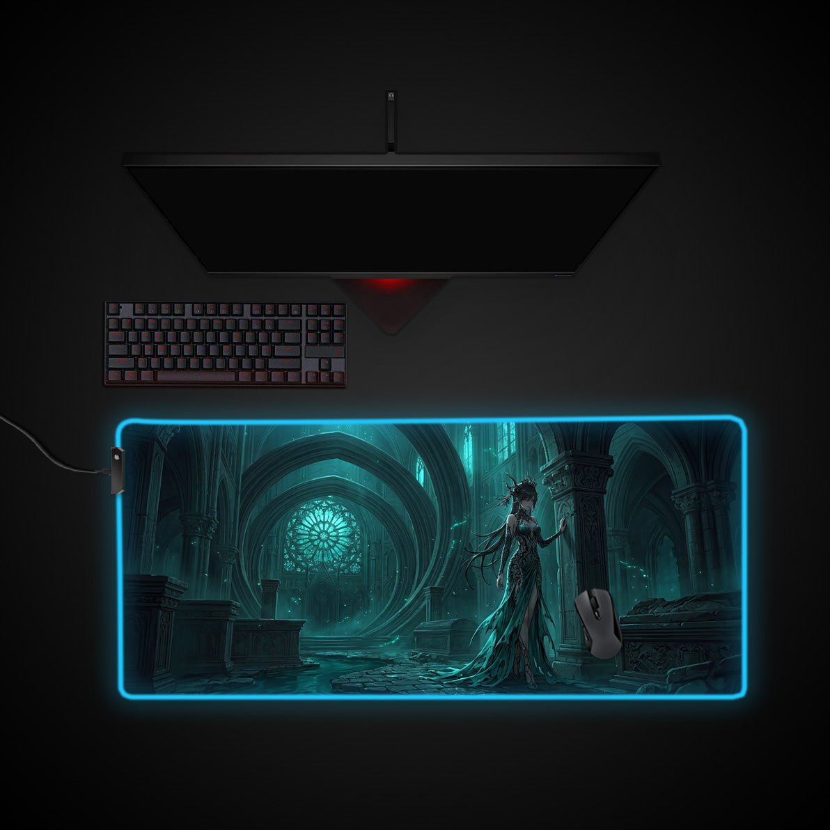 Forgotten Reign desk mat with RGB edge lighting