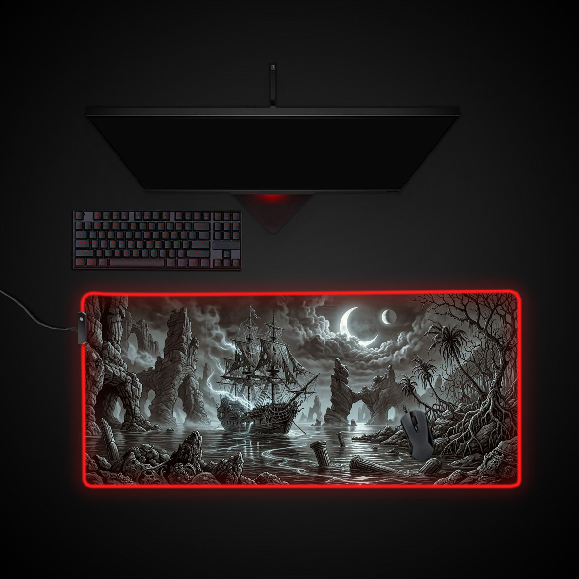 Cursed Sails desk mat with RGB edge lighting
