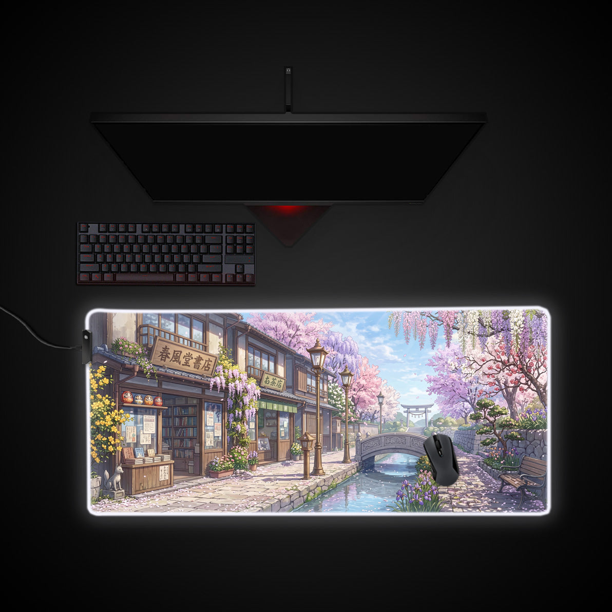 Springtime Stroll desk mat with RGB edge lighting