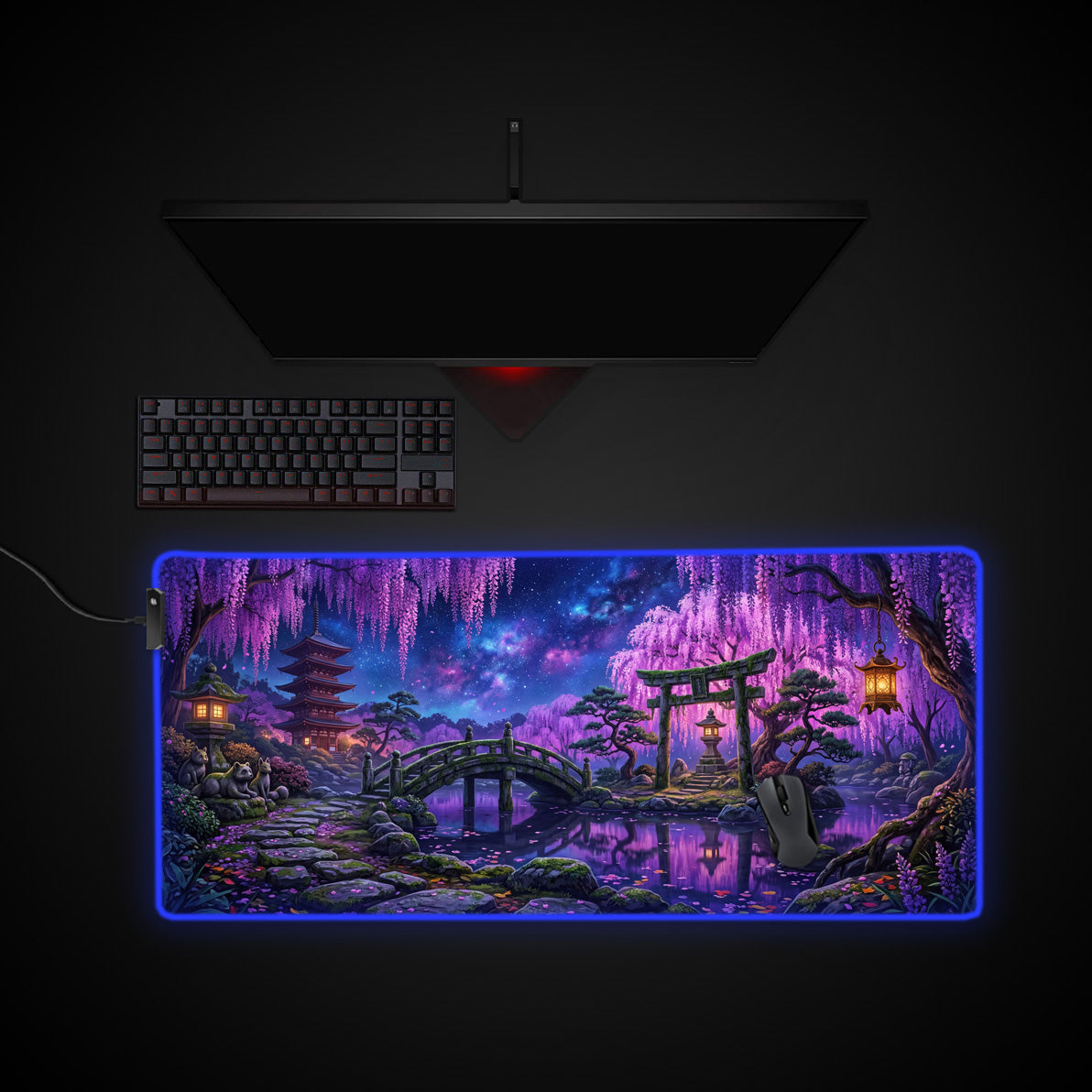 Wisteria Twilight desk mat with RGB edge lighting