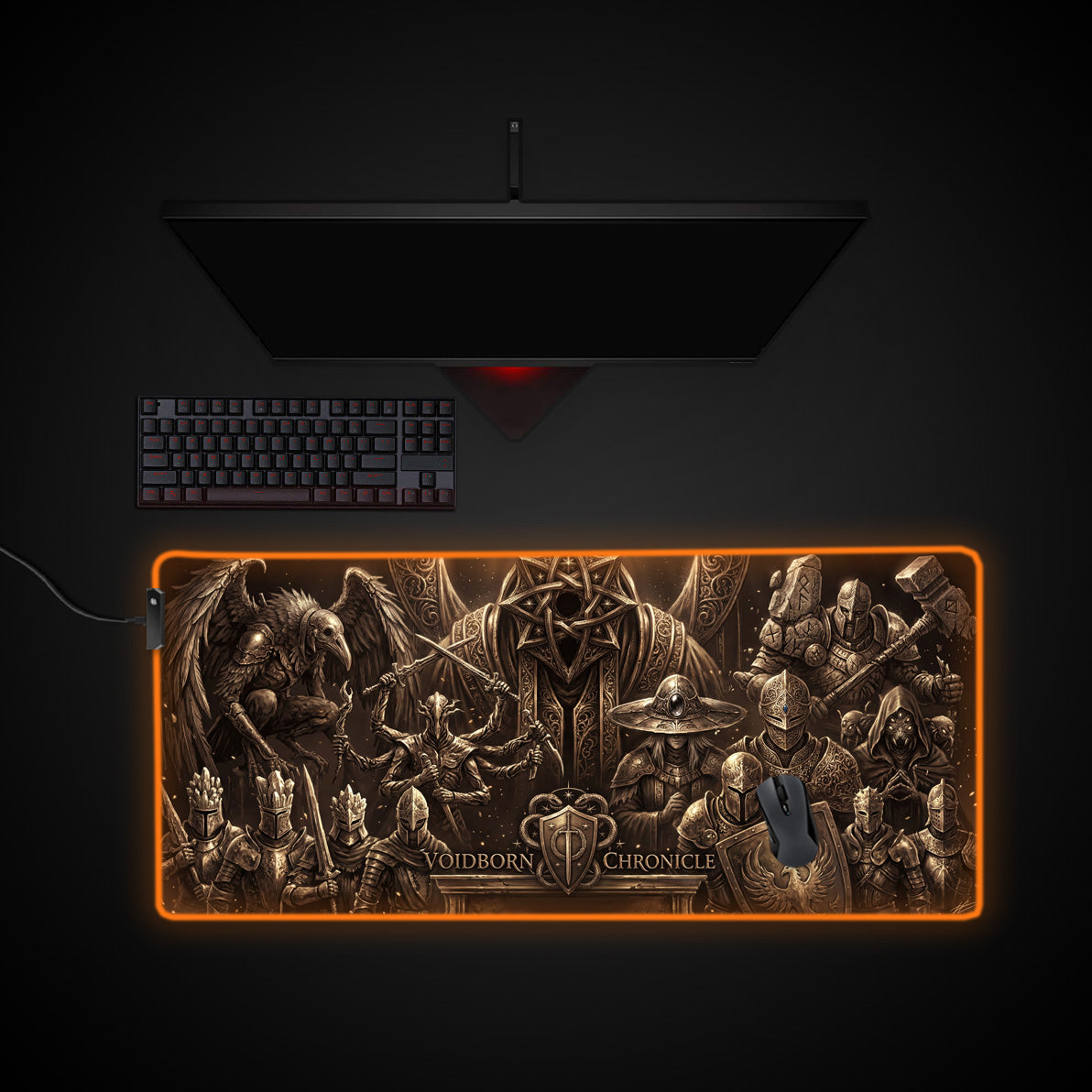 Voidborn Chronicle desk mat with RGB edge lighting