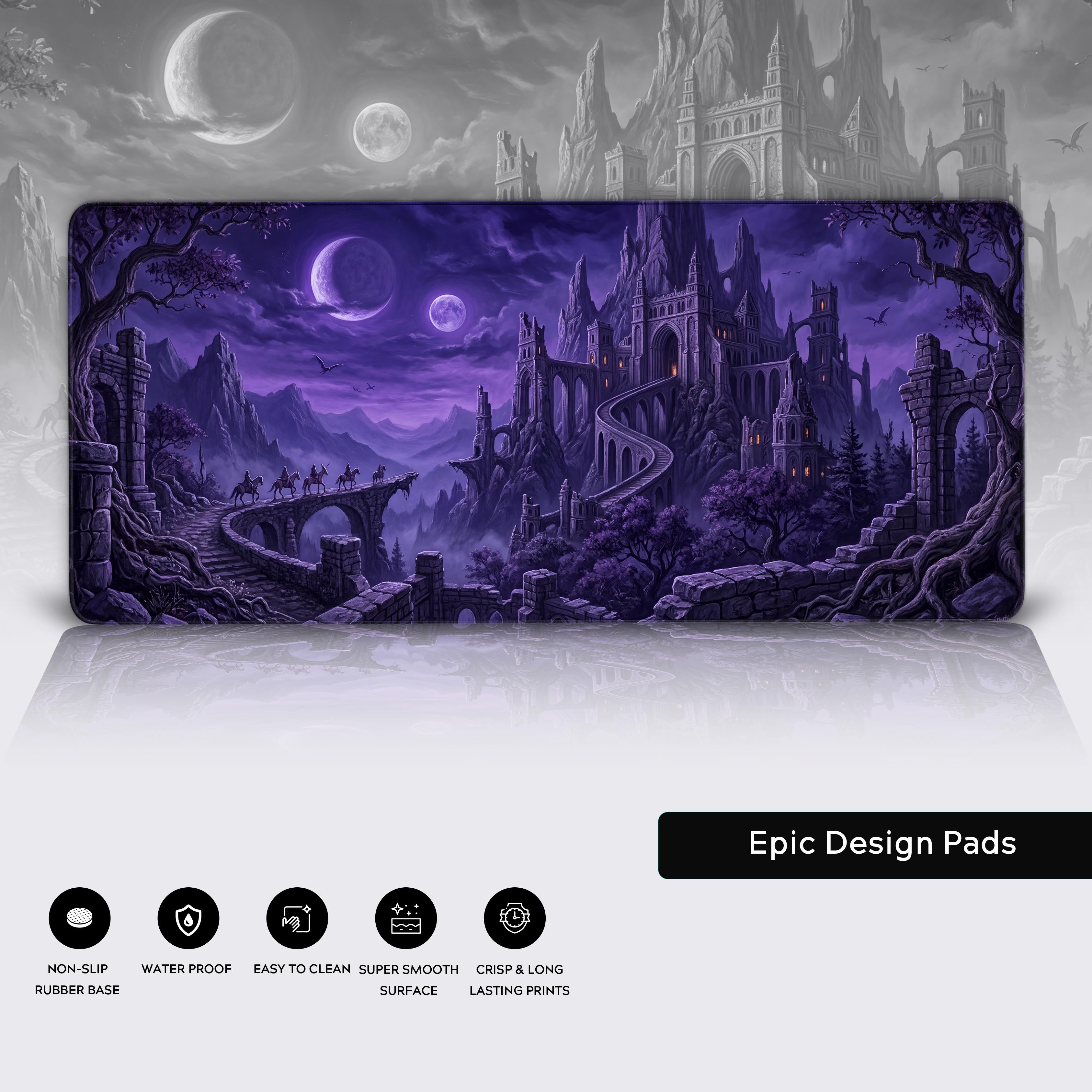 Nocturnal Citadel – Dark Fantasy Gaming Desk Mat, XL Gothic Castle