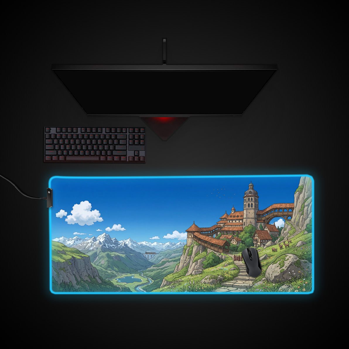 Highland Escape desk mat with RGB edge lighting