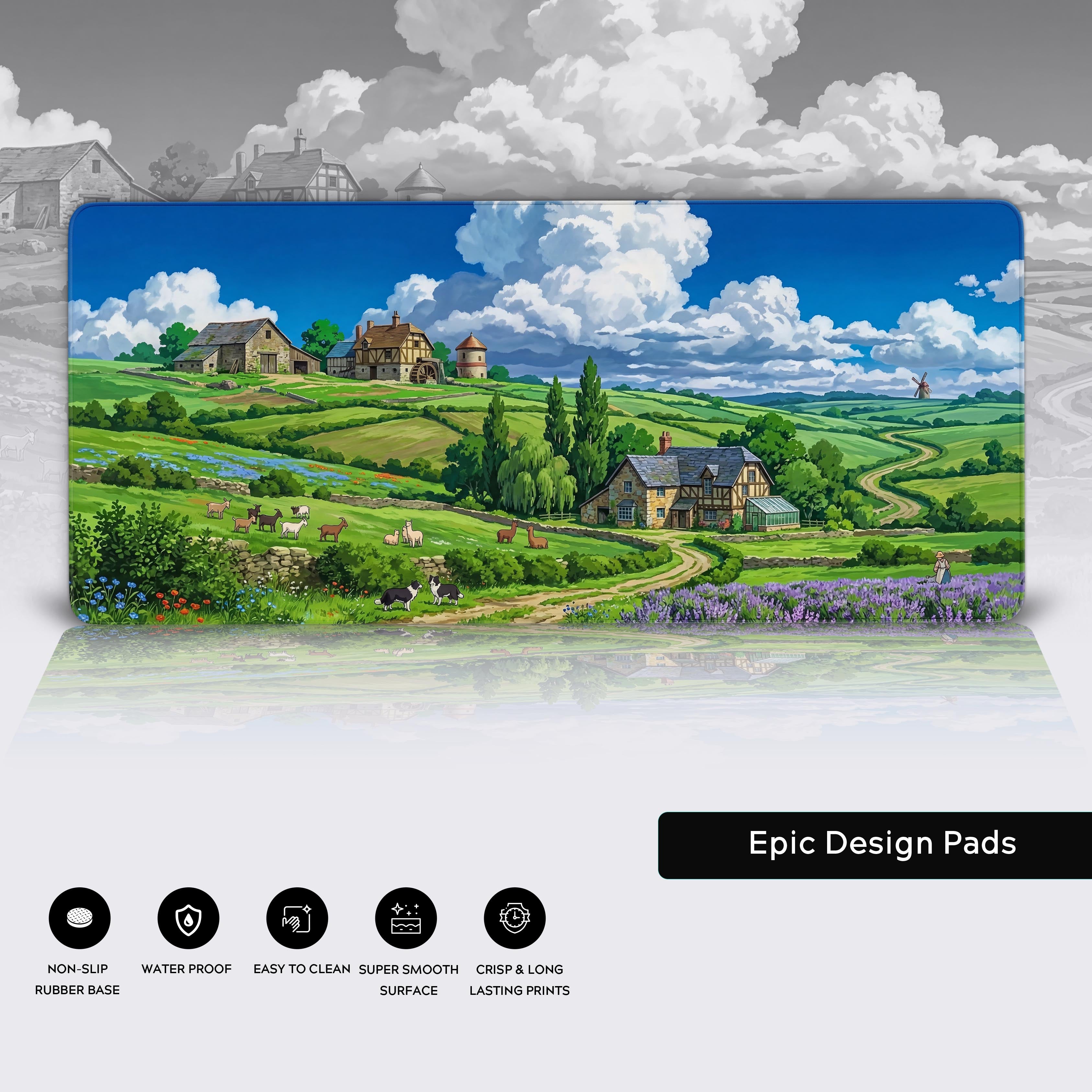Quiet Meadow Farm – Anime Desk Mat, XL Green Mouse Pad