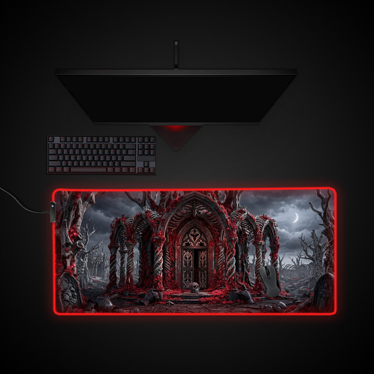 Forsaken Shrine desk mat with RGB edge lighting