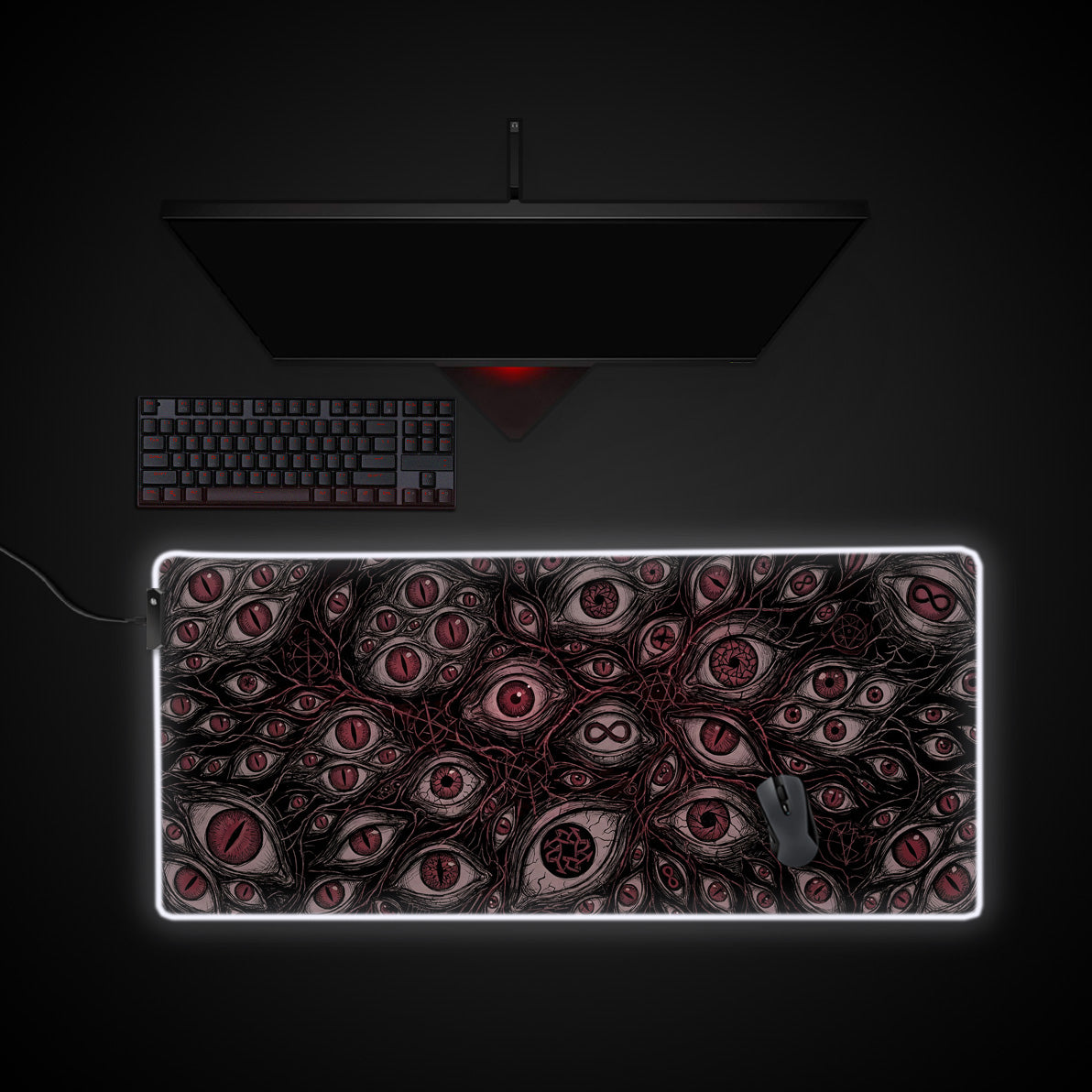 Omniscient Abyss desk mat with RGB edge lighting