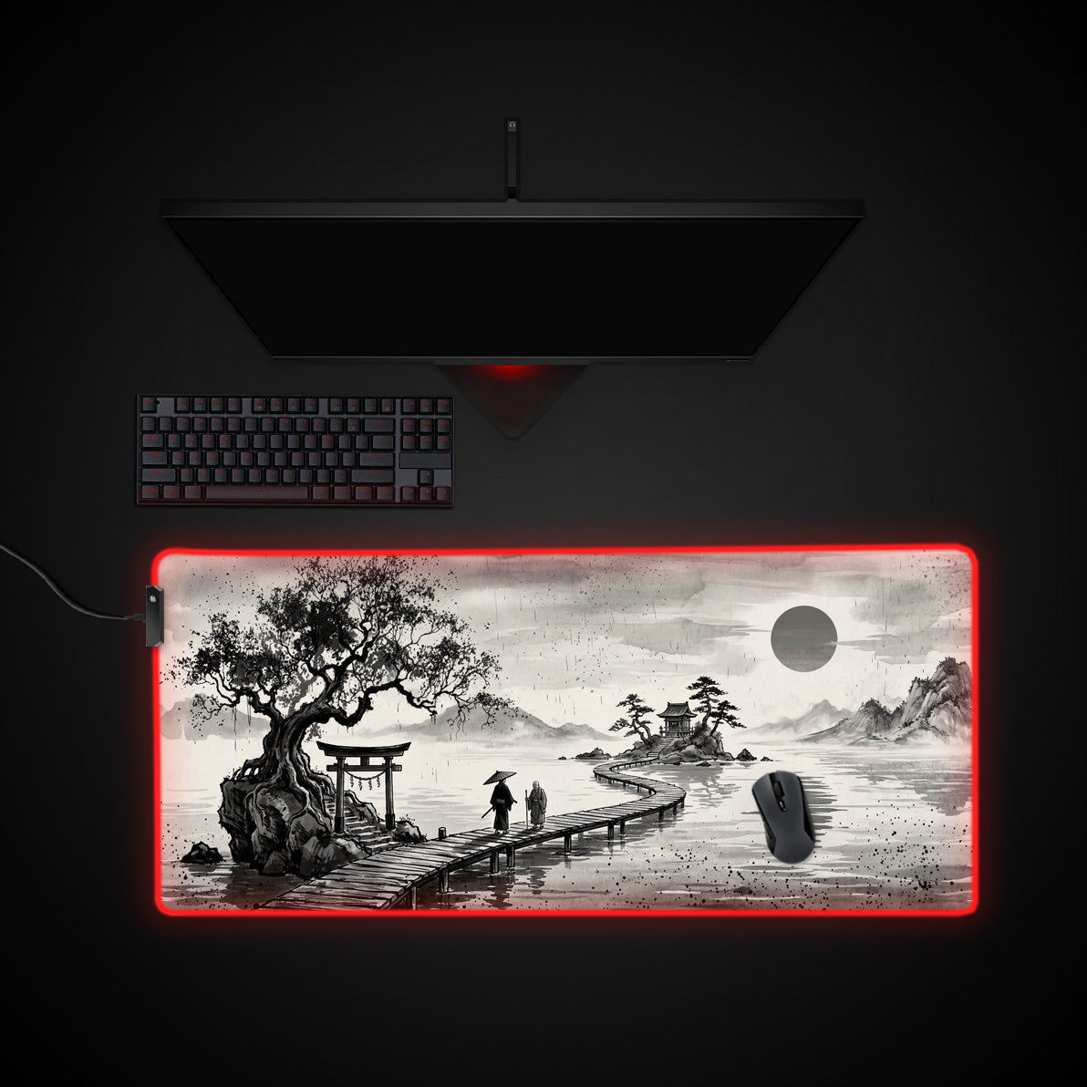 Stoic Waters desk mat with RGB edge lighting