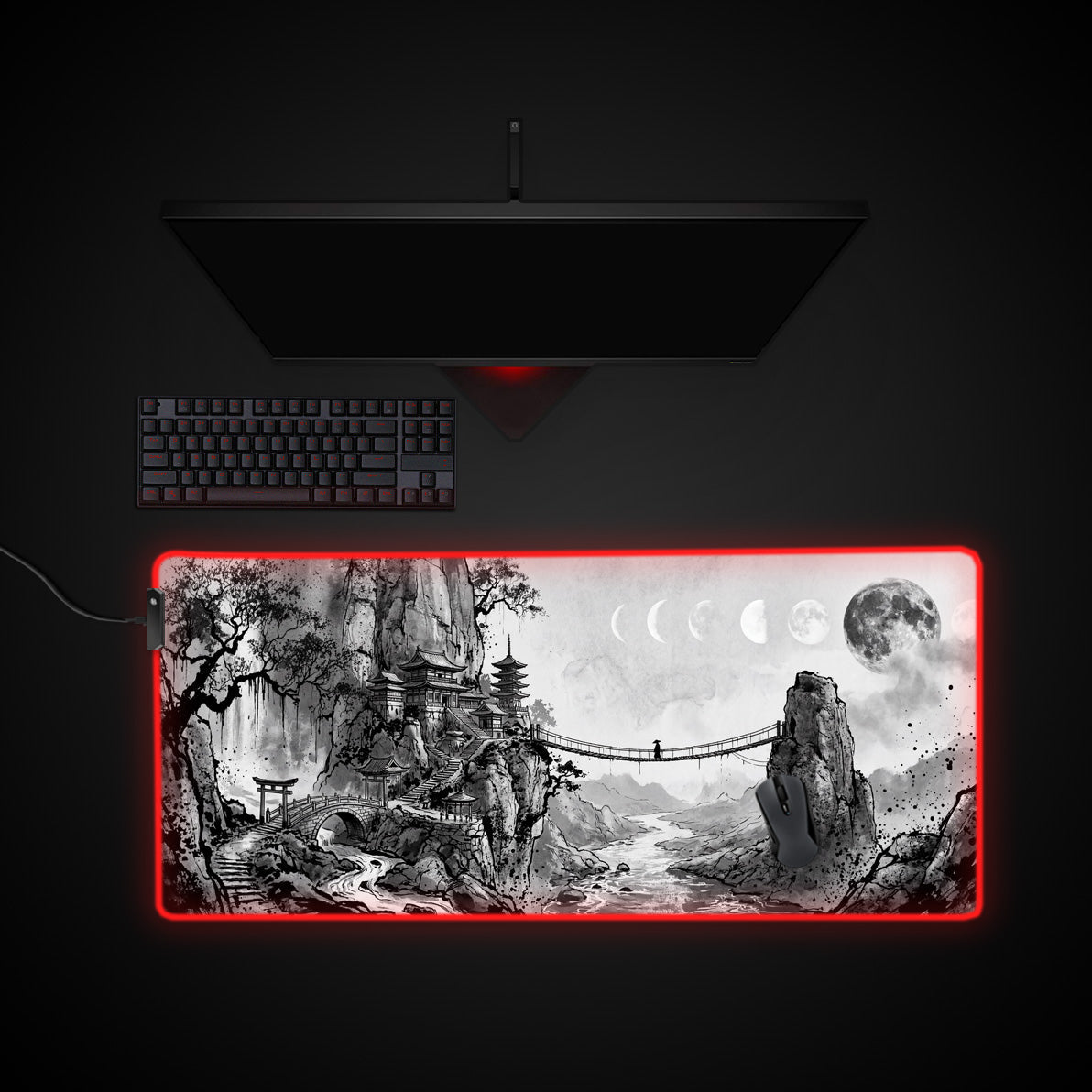 Lunar Passage desk mat with RGB edge lighting